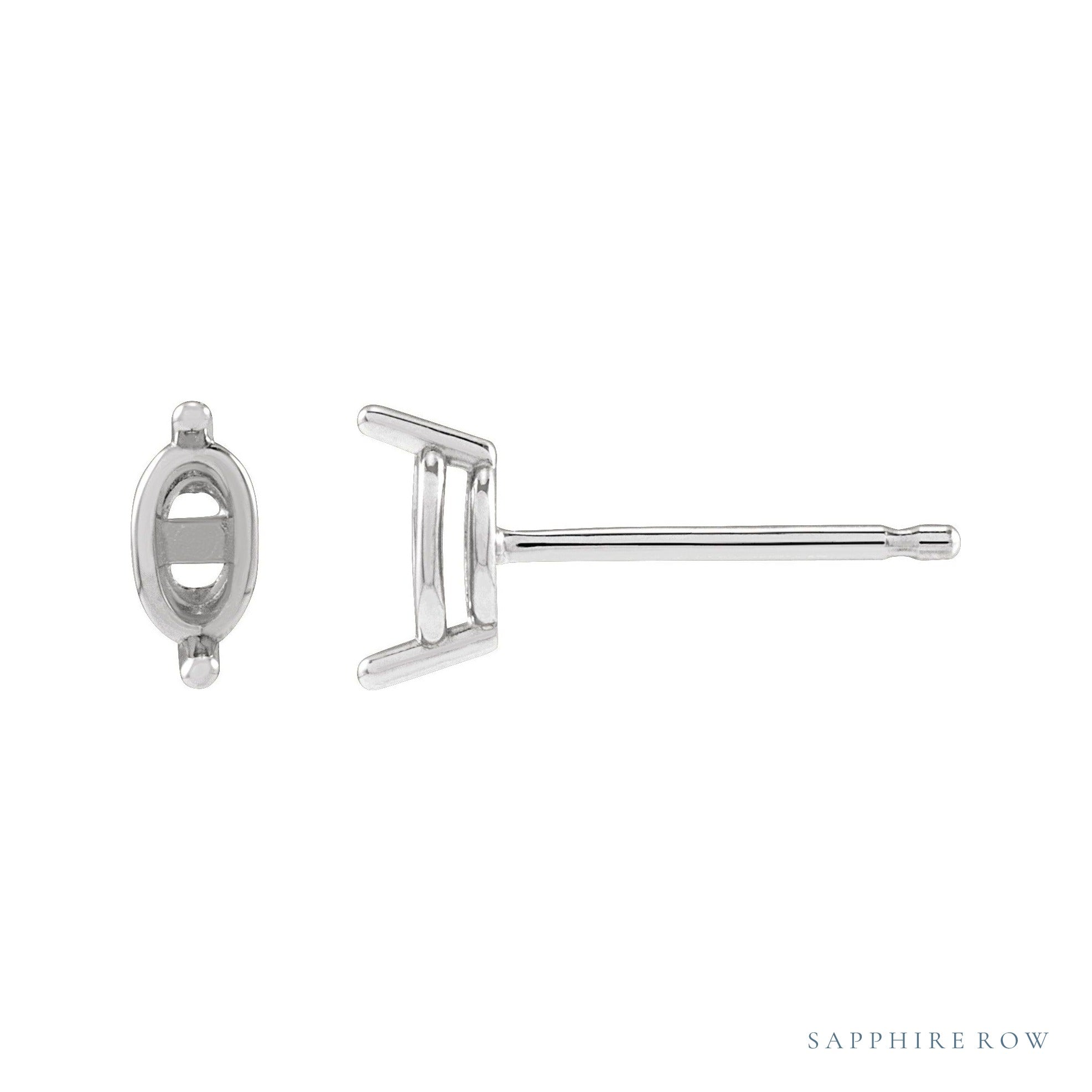 Sapphire Row Oval 2-Prong Stud Earrings setting in 14K White Gold, shown with a center stone (sold separately)