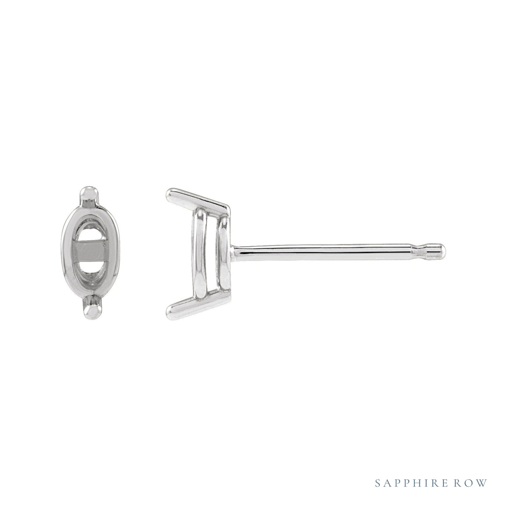 Sapphire Row Oval 2-Prong Stud Earrings setting in 14K White Gold, shown with a center stone (sold separately)