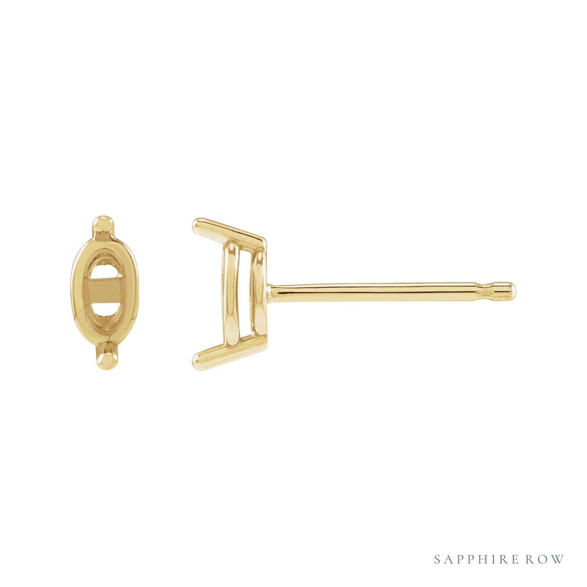 Sapphire Row Oval 2-Prong Stud Earrings setting in 14K Yellow Gold, shown with a center stone (sold separately)