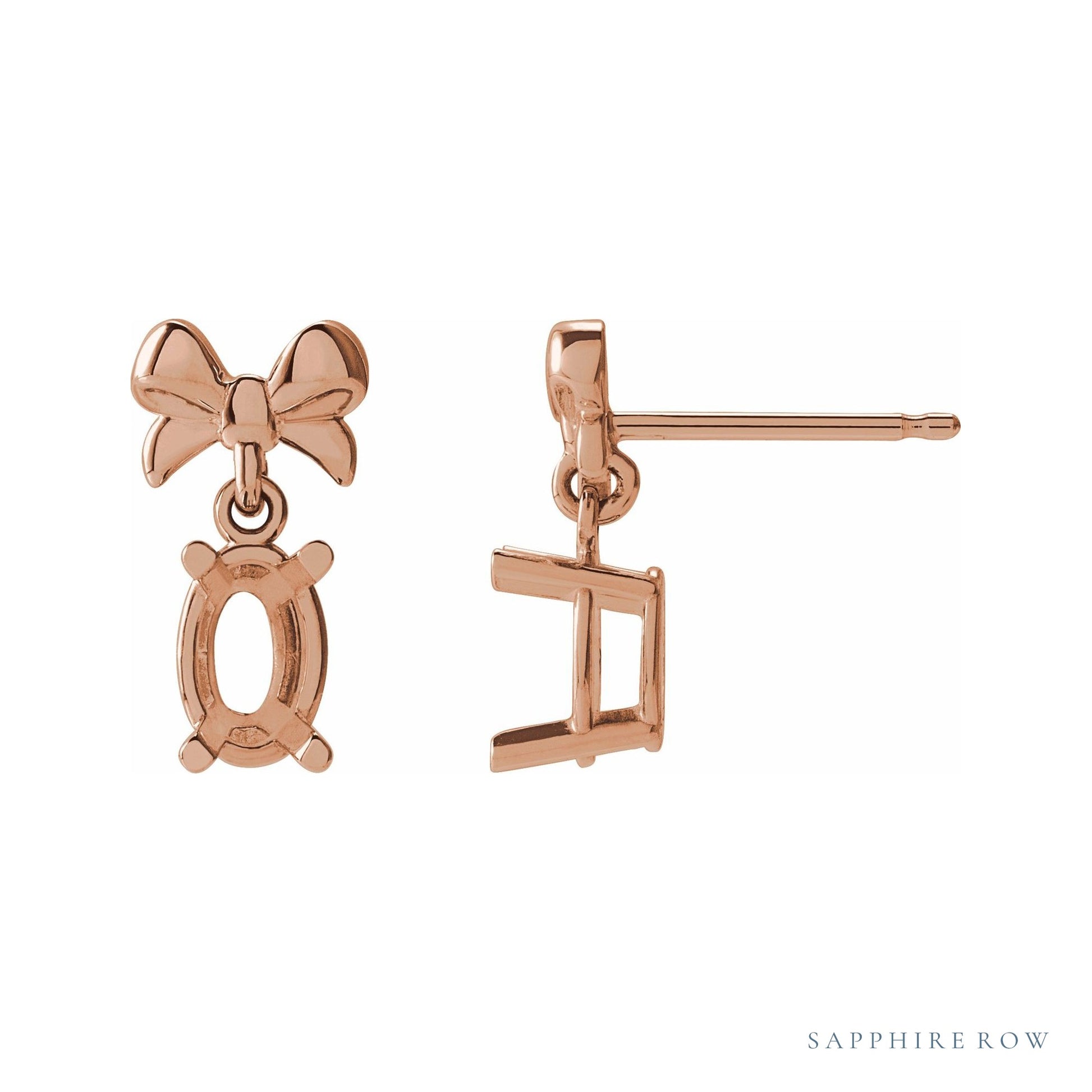 Sapphire Row Solitaire Bow Earrings setting in 14K Rose Gold, shown with a center stone (sold separately)