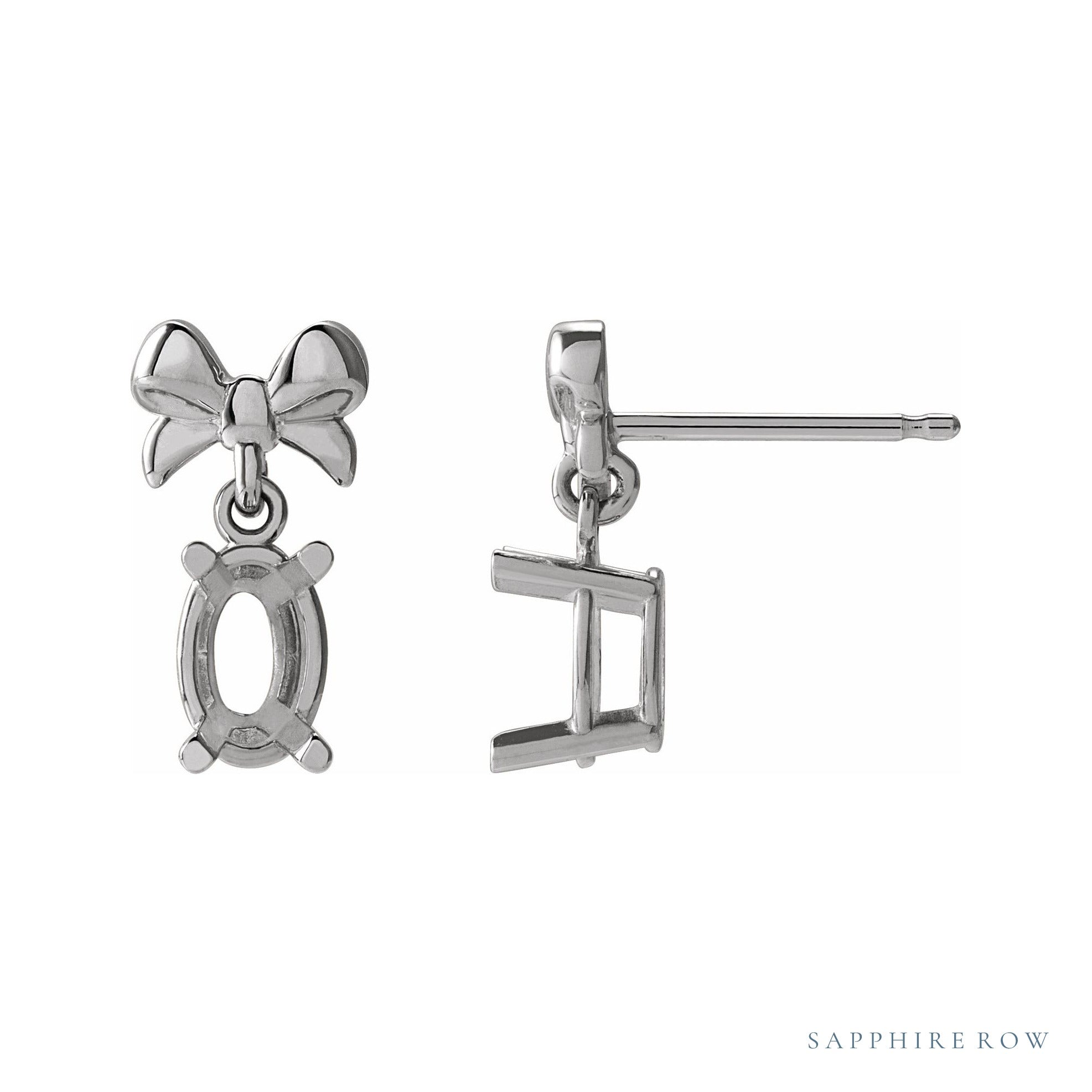 Sapphire Row Solitaire Bow Earrings setting in 14K White Gold, shown with a center stone (sold separately)