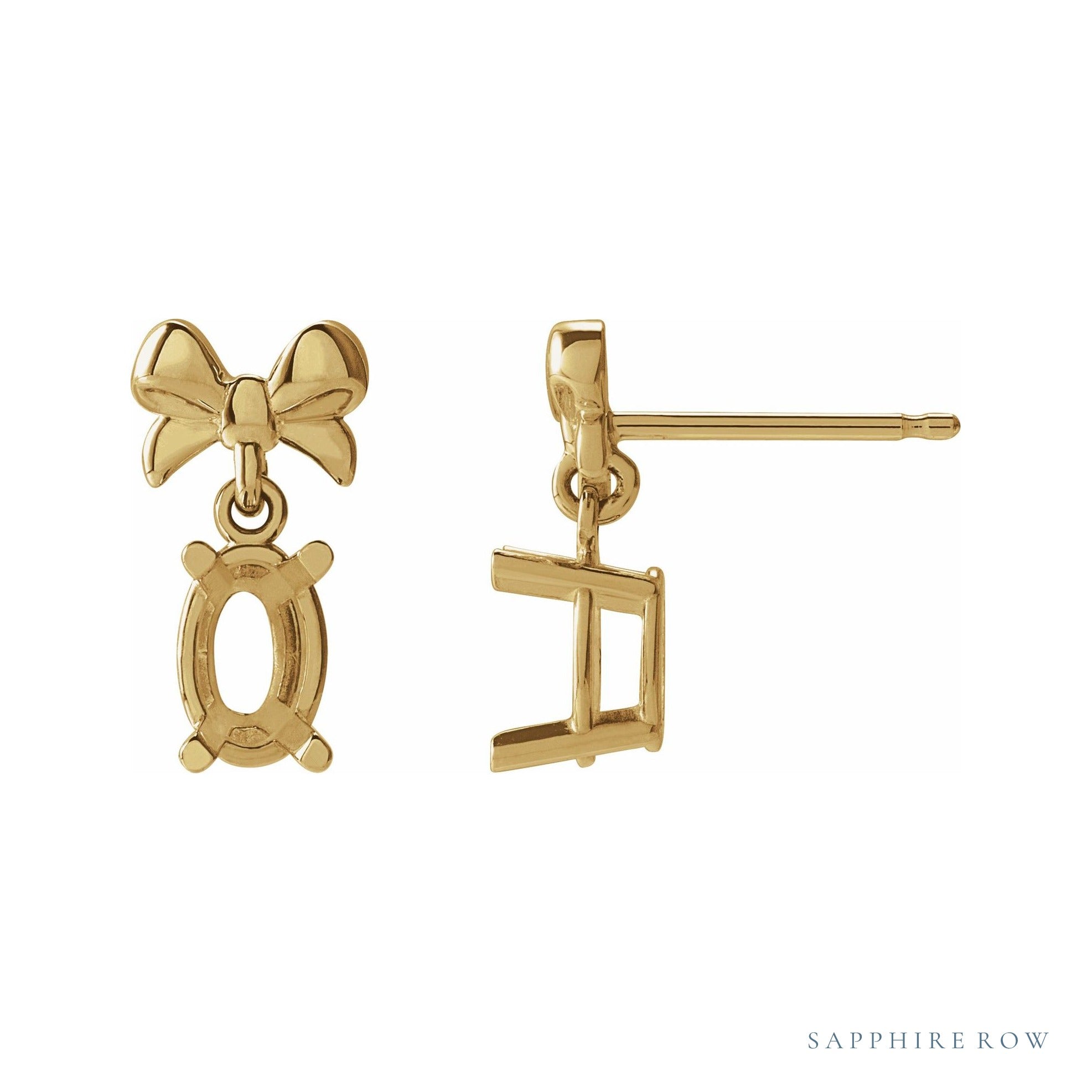 Sapphire Row Solitaire Bow Earrings setting in 14K Yellow Gold, shown with a center stone (sold separately)