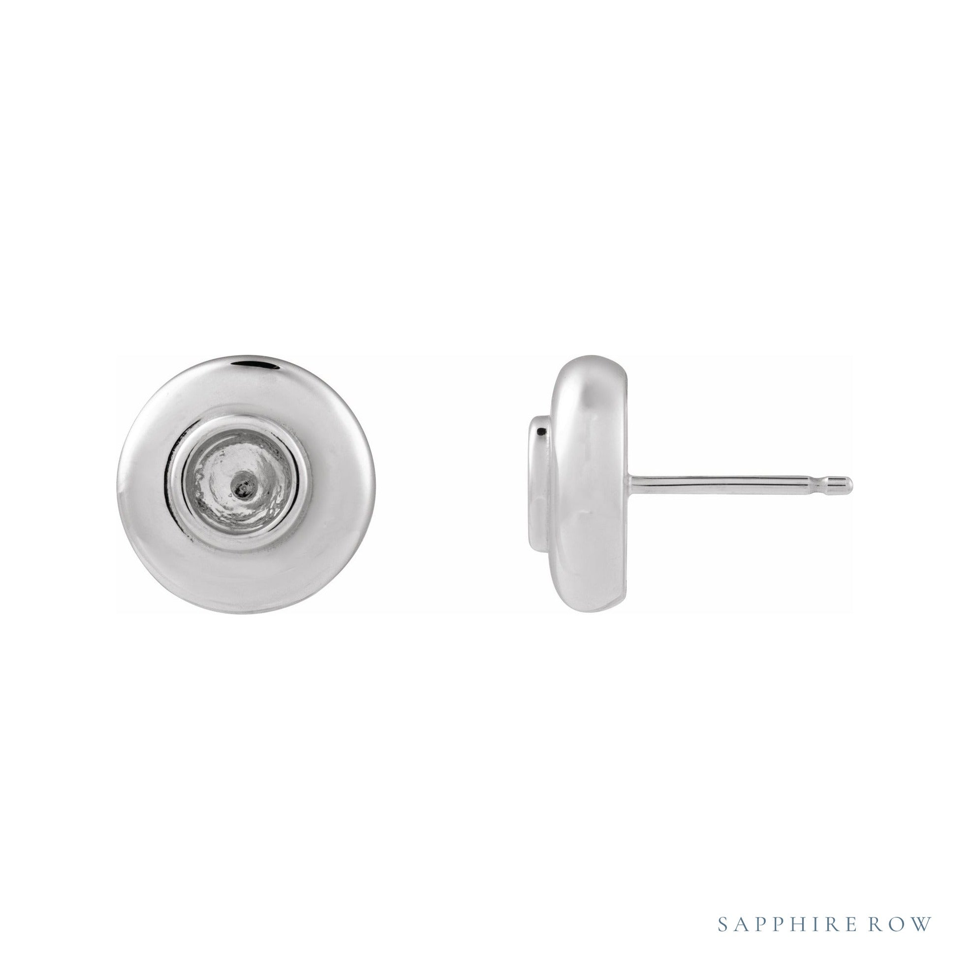 Sapphire Row Bezel-Set Puffed Stud Earrings setting in 14K White Gold, shown with a center stone (sold separately)