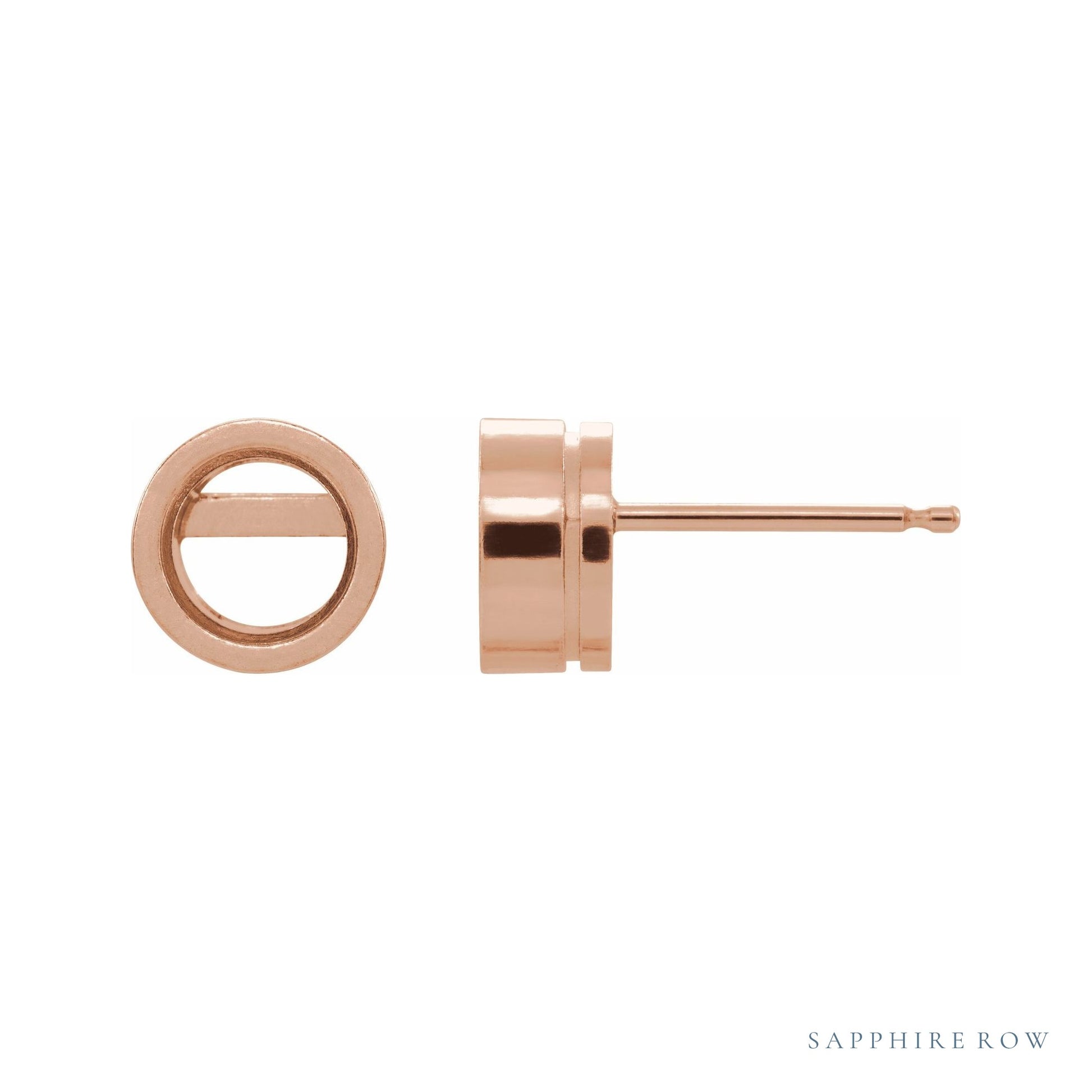 Sapphire Row Round Bezel-Set Birthstone Stud Earrings setting in 14K Rose Gold, shown with a center stone (sold separately)