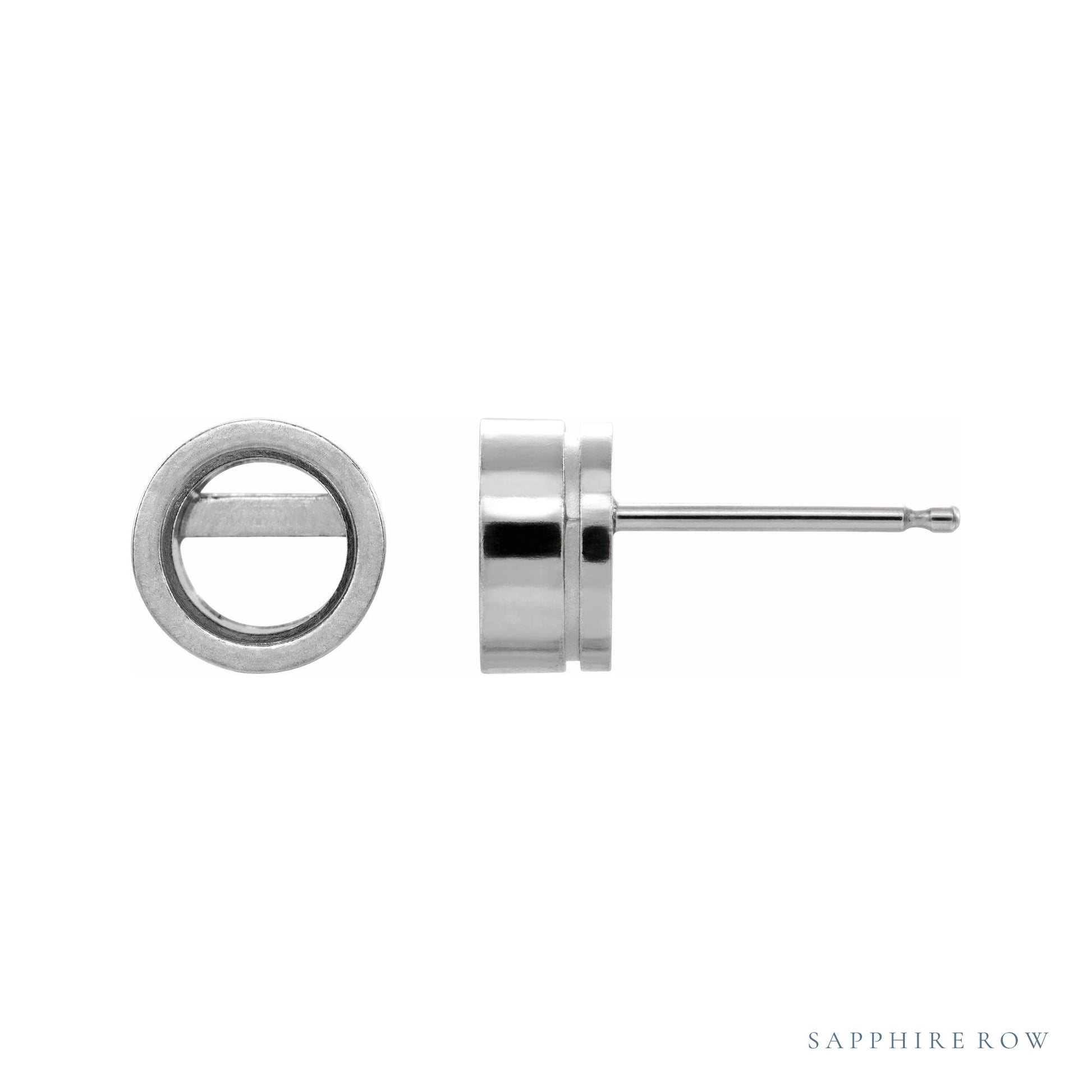 Sapphire Row Round Bezel-Set Birthstone Stud Earrings setting in 14K White Gold, shown with a center stone (sold separately)