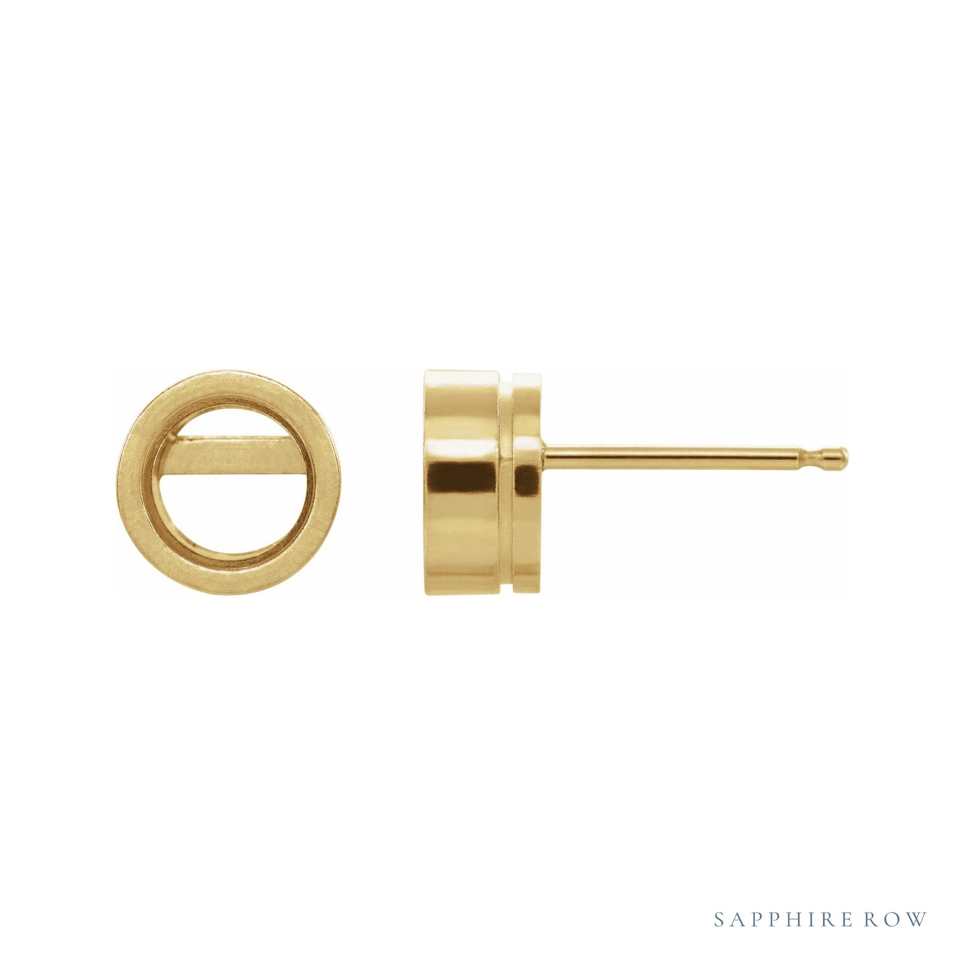 Sapphire Row Round Bezel-Set Birthstone Stud Earrings setting in 14K Yellow Gold, shown with a center stone (sold separately)