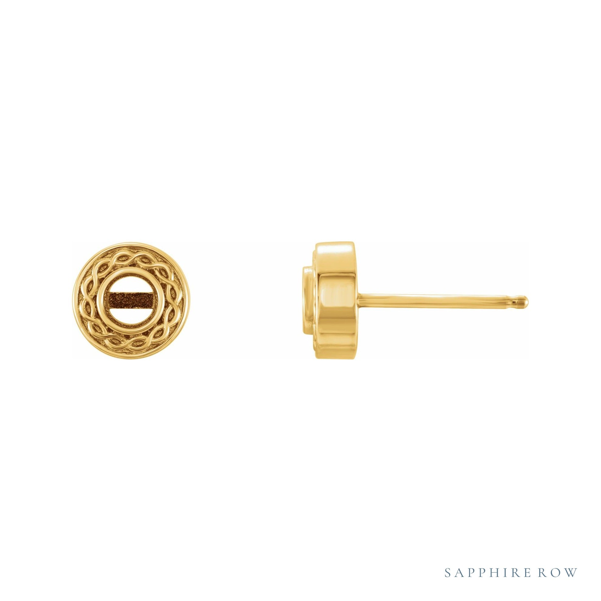 Sapphire Row Bezel-Set Earrings setting in 14K Yellow Gold, shown with a center stone (sold separately)