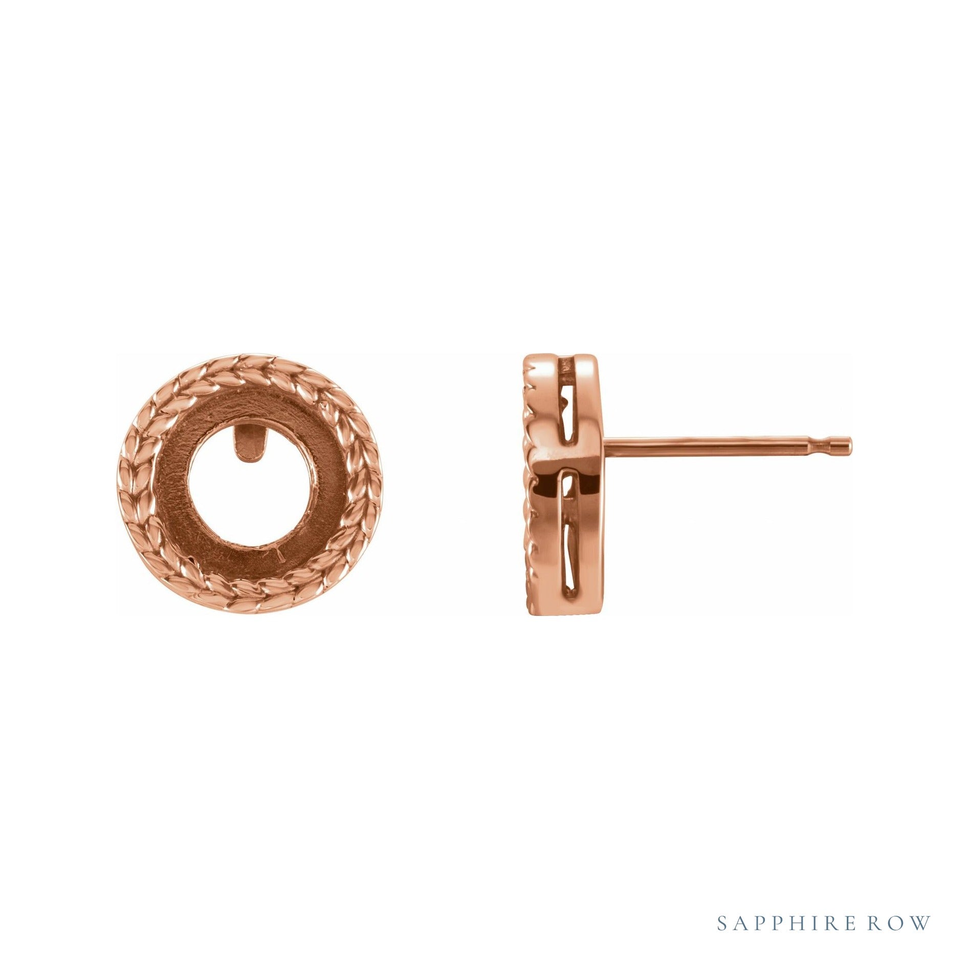 Sapphire Row Cabochon Bezel-Set Leaf Earrings setting in 14K Rose Gold, shown with a center stone (sold separately)