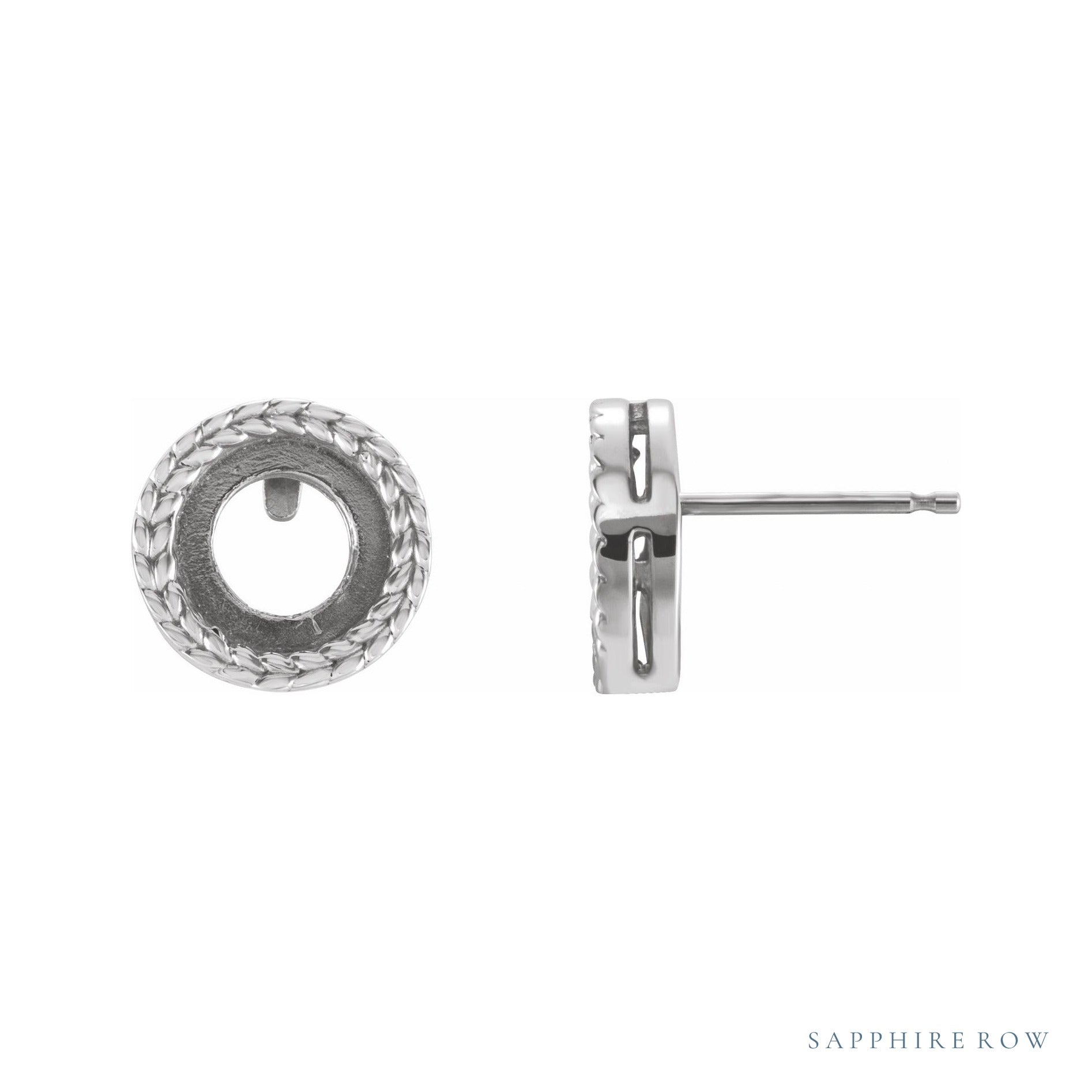 Sapphire Row Cabochon Bezel-Set Leaf Earrings setting in 14K White Gold, shown with a center stone (sold separately)