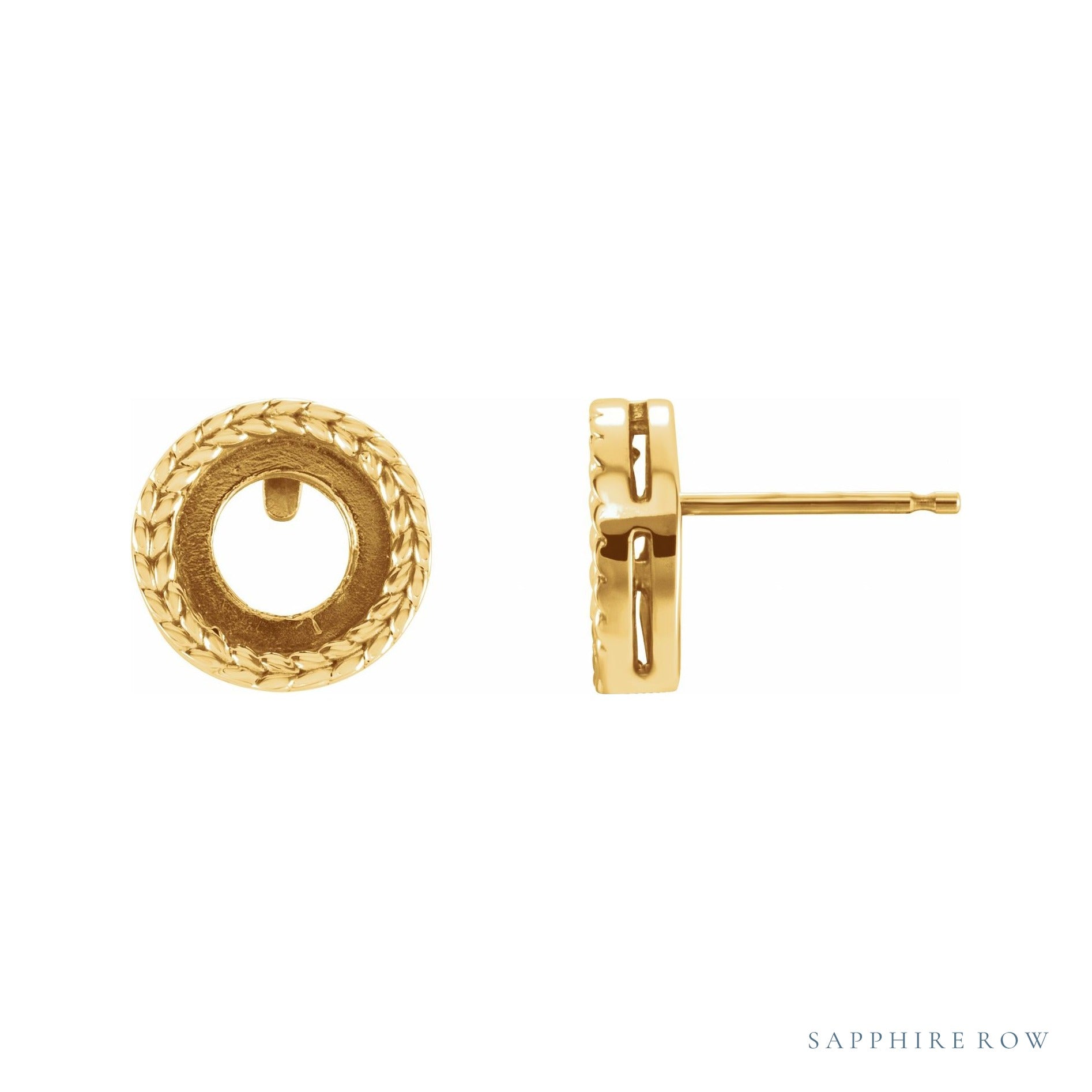 Sapphire Row Cabochon Bezel-Set Leaf Earrings setting in 14K Yellow Gold, shown with a center stone (sold separately)