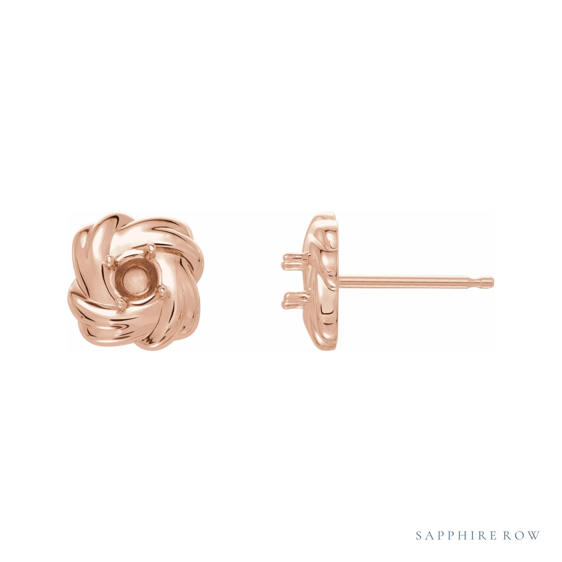 Sapphire Row Knot Earrings setting in 14K Rose Gold, shown with a center stone (sold separately)