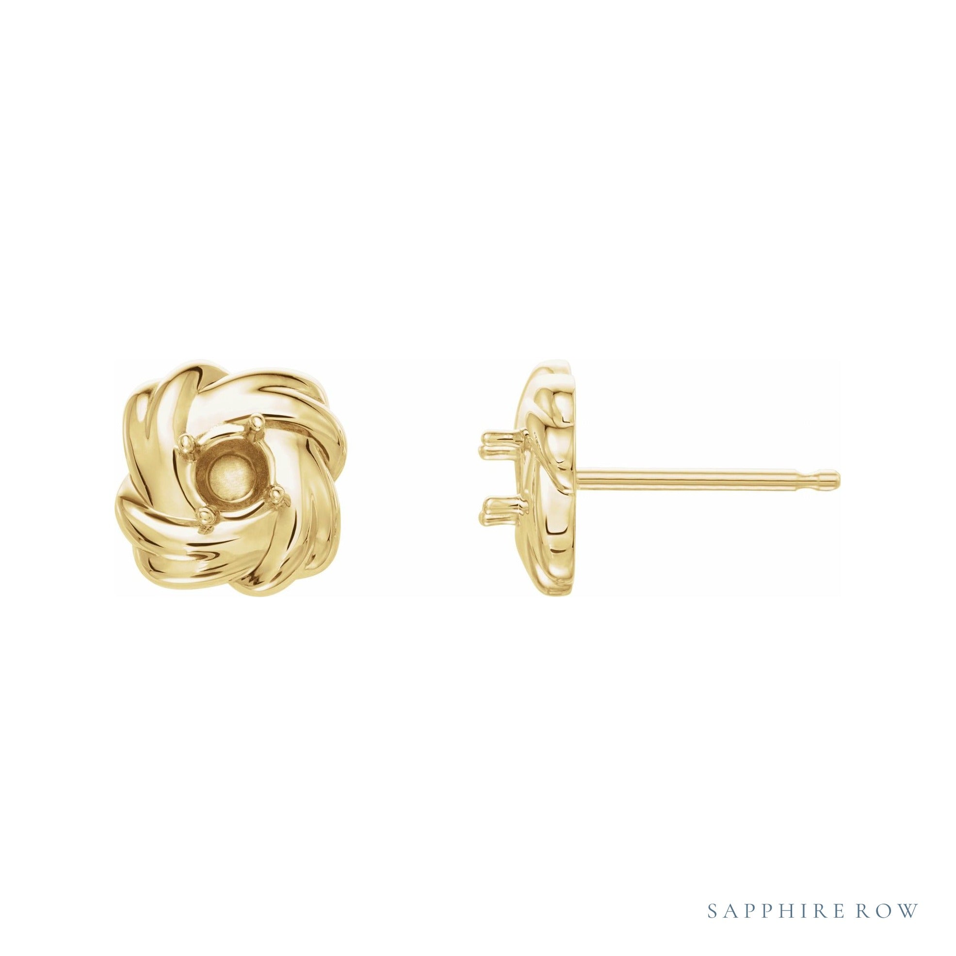 Sapphire Row Knot Earrings setting in 14K Yellow Gold, shown with a center stone (sold separately)