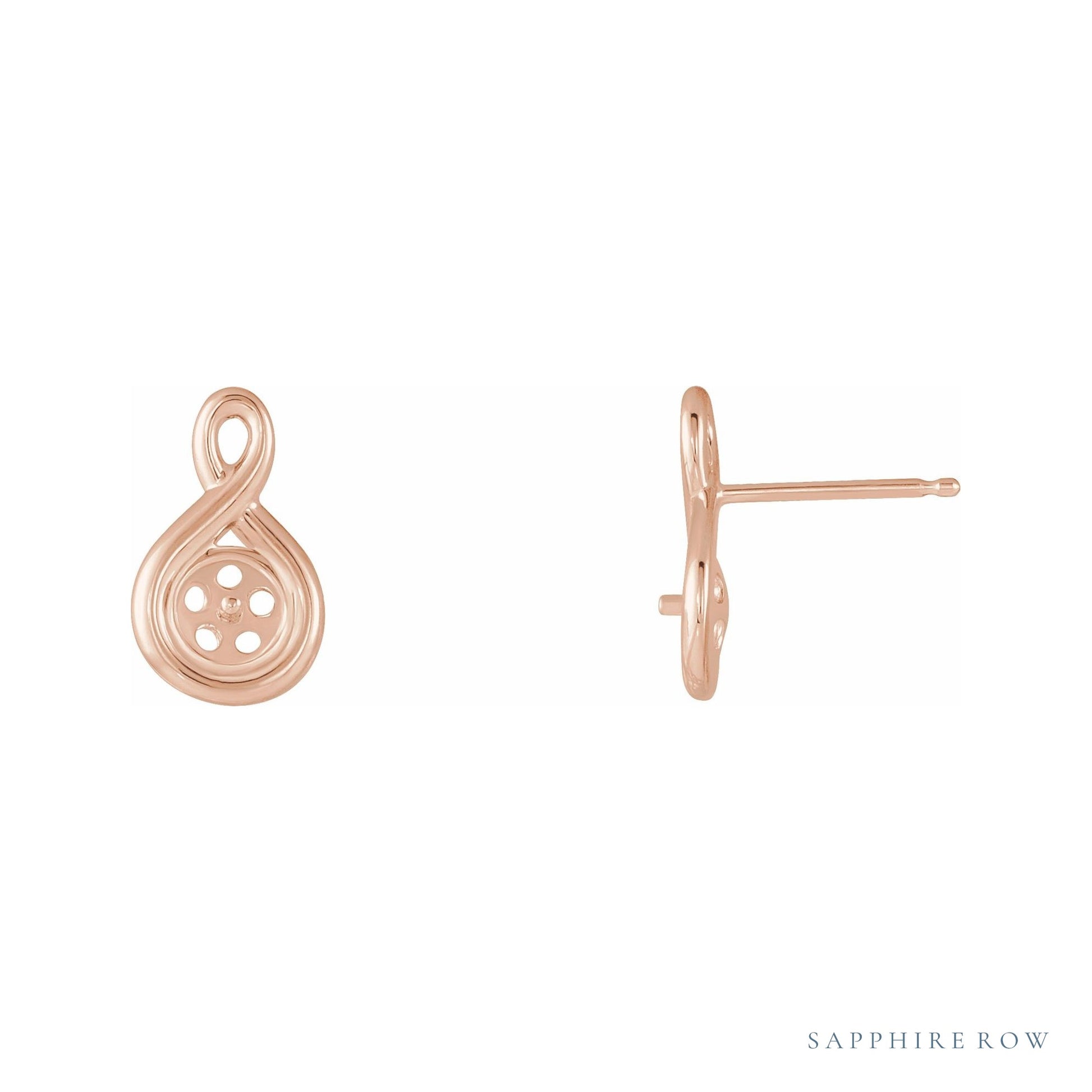 Sapphire Row Pearl Earrings setting in 14K Rose Gold, shown without a pearl (pearl sold separately)