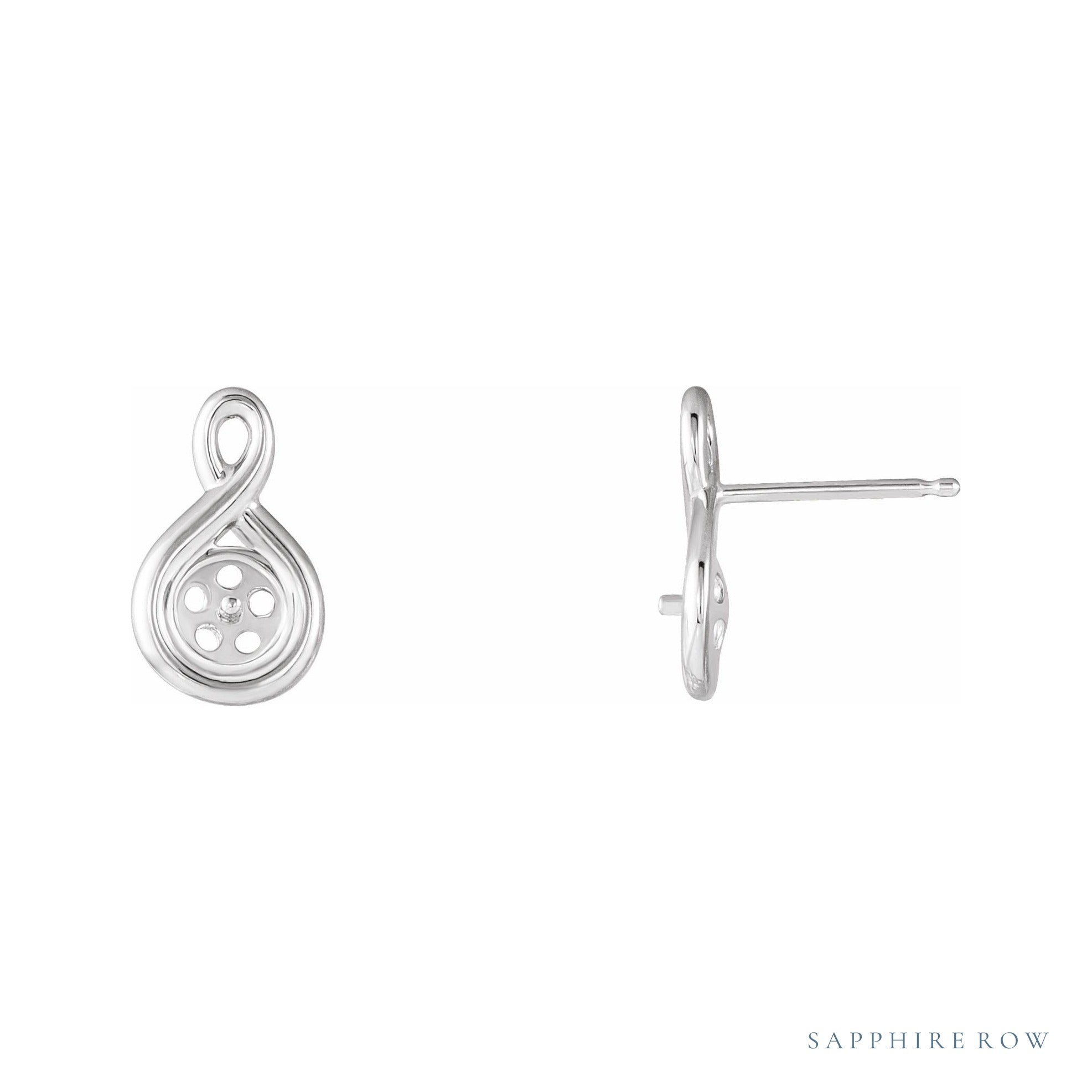 Sapphire Row Pearl Earrings setting in 14K White Gold, shown without a pearl (pearl sold separately)