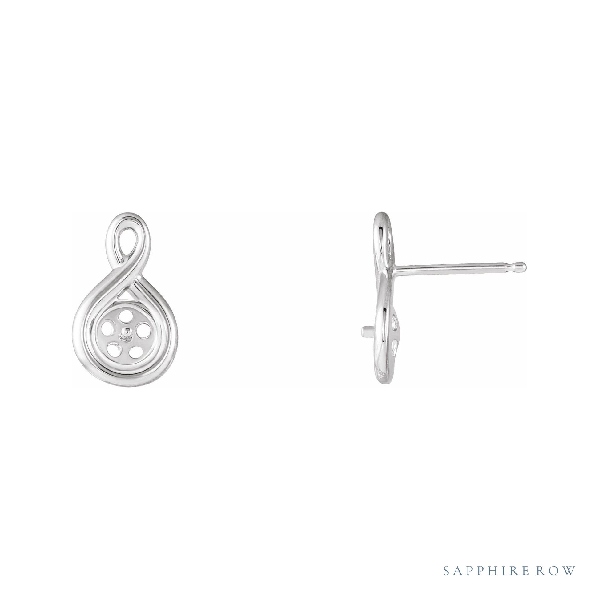 Sapphire Row Pearl Earrings setting in 14K White Gold, shown without a pearl (pearl sold separately)