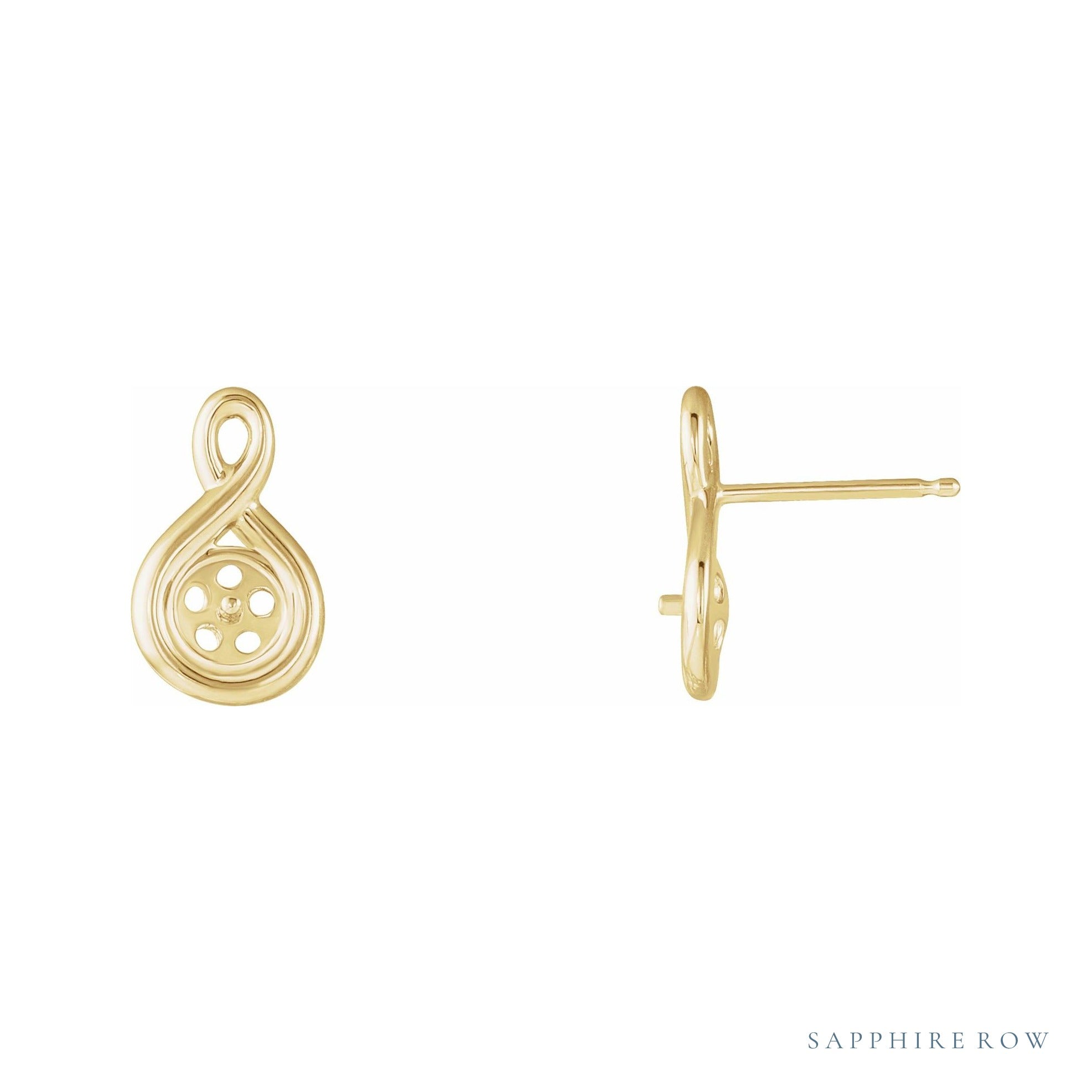 Sapphire Row Pearl Earrings setting in 14K Yellow Gold, shown without a pearl (pearl sold separately)