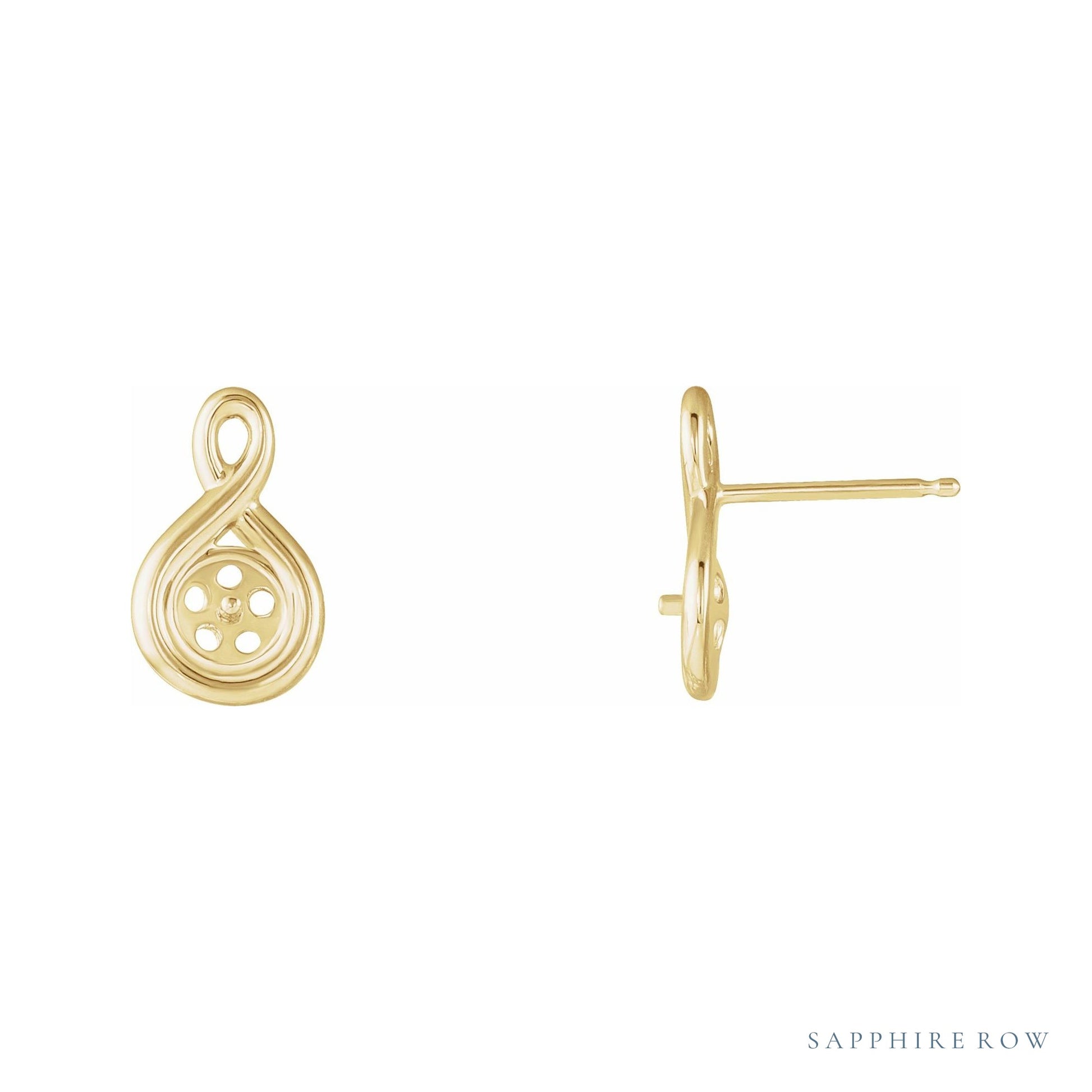Sapphire Row Pearl Earrings setting in 14K Yellow Gold, shown without a pearl (pearl sold separately)