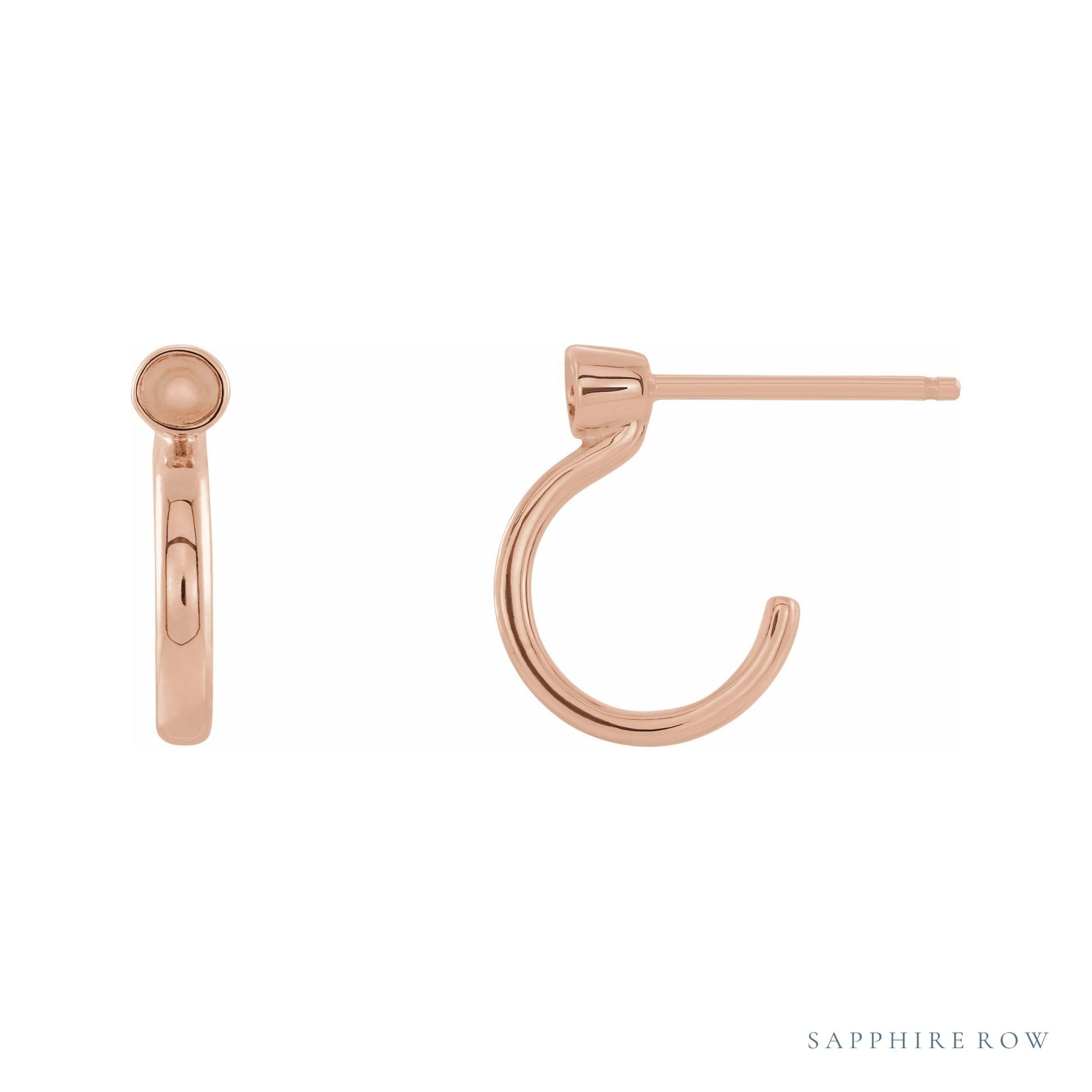 Sapphire Row Bezel-Set Hoop Earrings setting in 14K Rose Gold, shown with a center stone (sold separately)