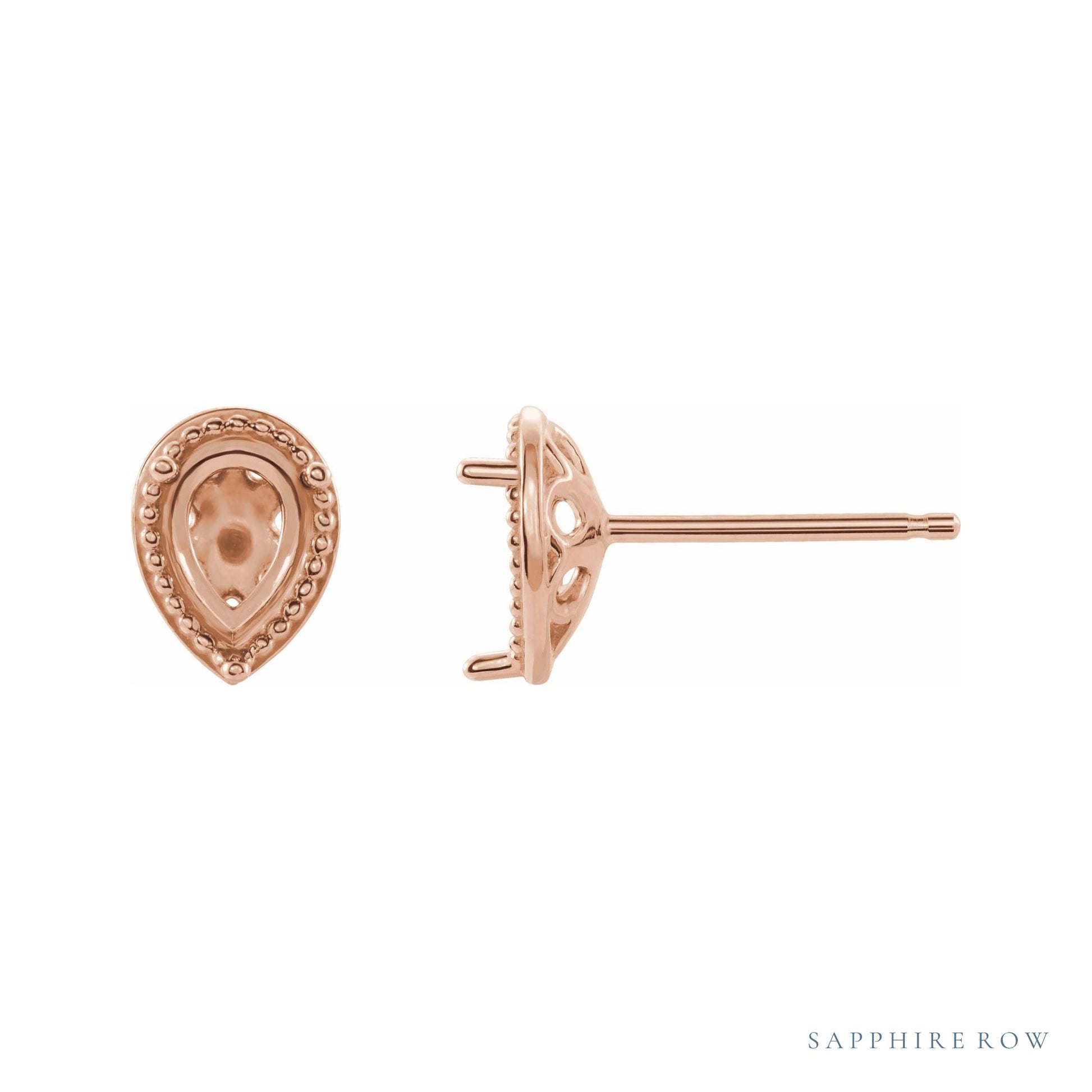 Sapphire Row Beaded Solitaire Earrings setting in 14K Rose Gold, shown with a center stone (sold separately)