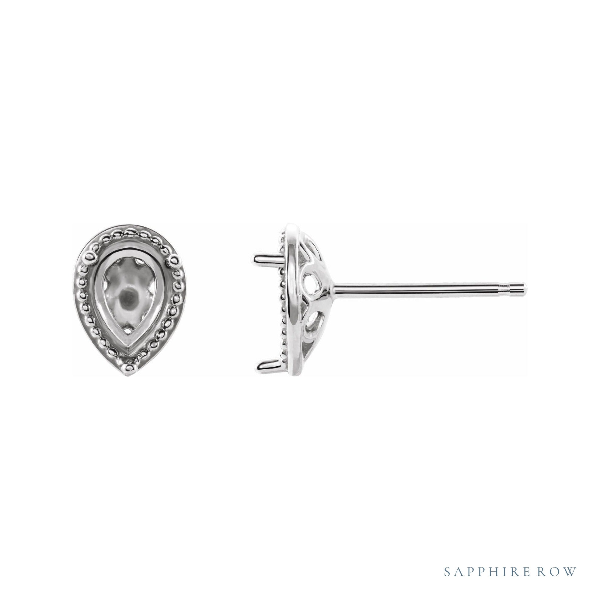 Sapphire Row Beaded Solitaire Earrings setting in 14K White Gold, shown with a center stone (sold separately)