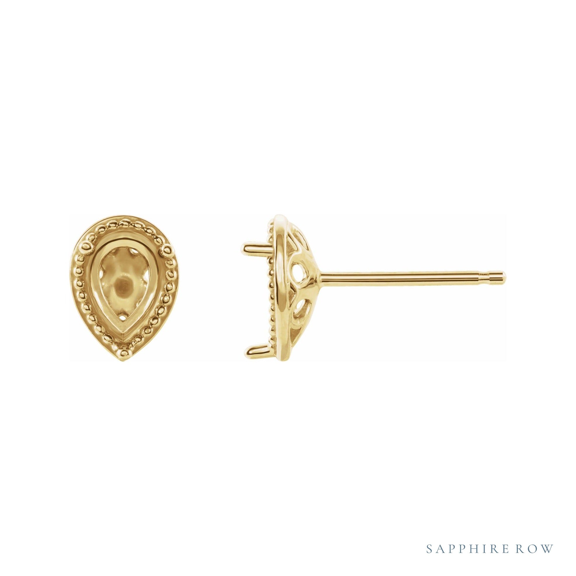 Sapphire Row Beaded Solitaire Earrings setting in 14K Yellow Gold, shown with a center stone (sold separately)