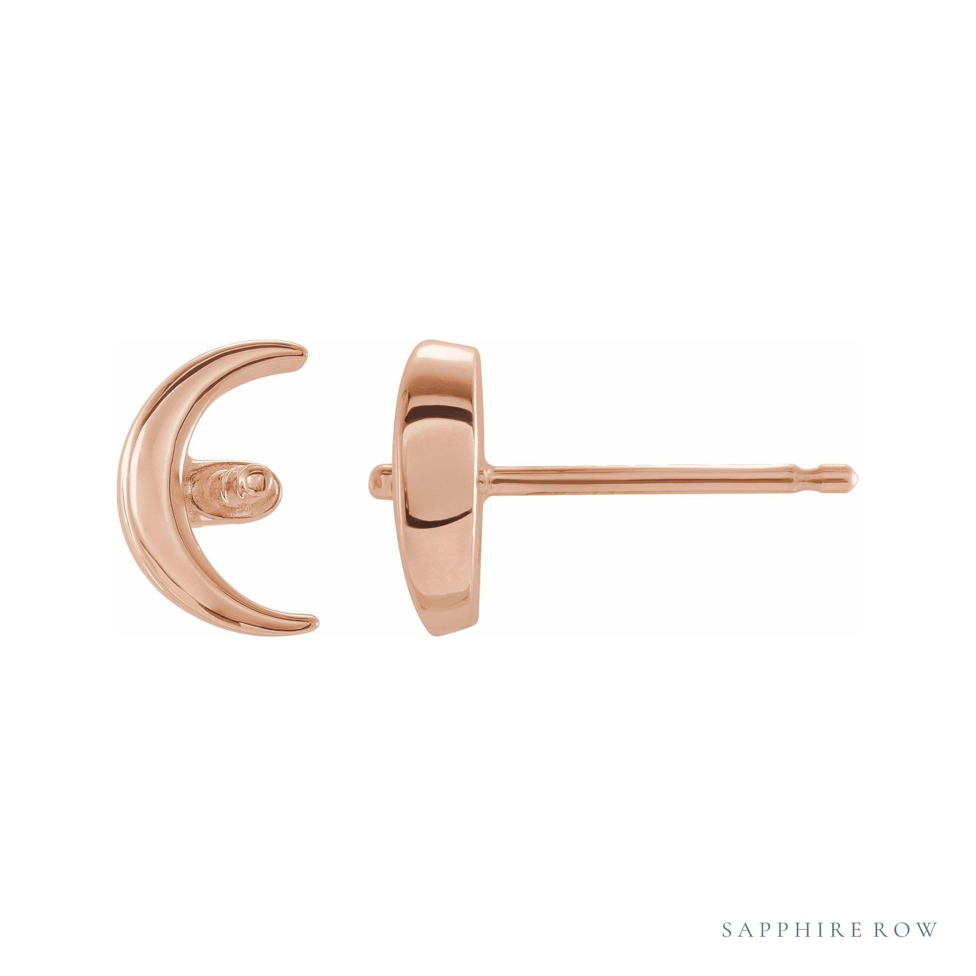 Sapphire Row Pearl Crescent Moon Earrings setting in 14K Rose Gold, shown without a pearl (pearl sold separately)