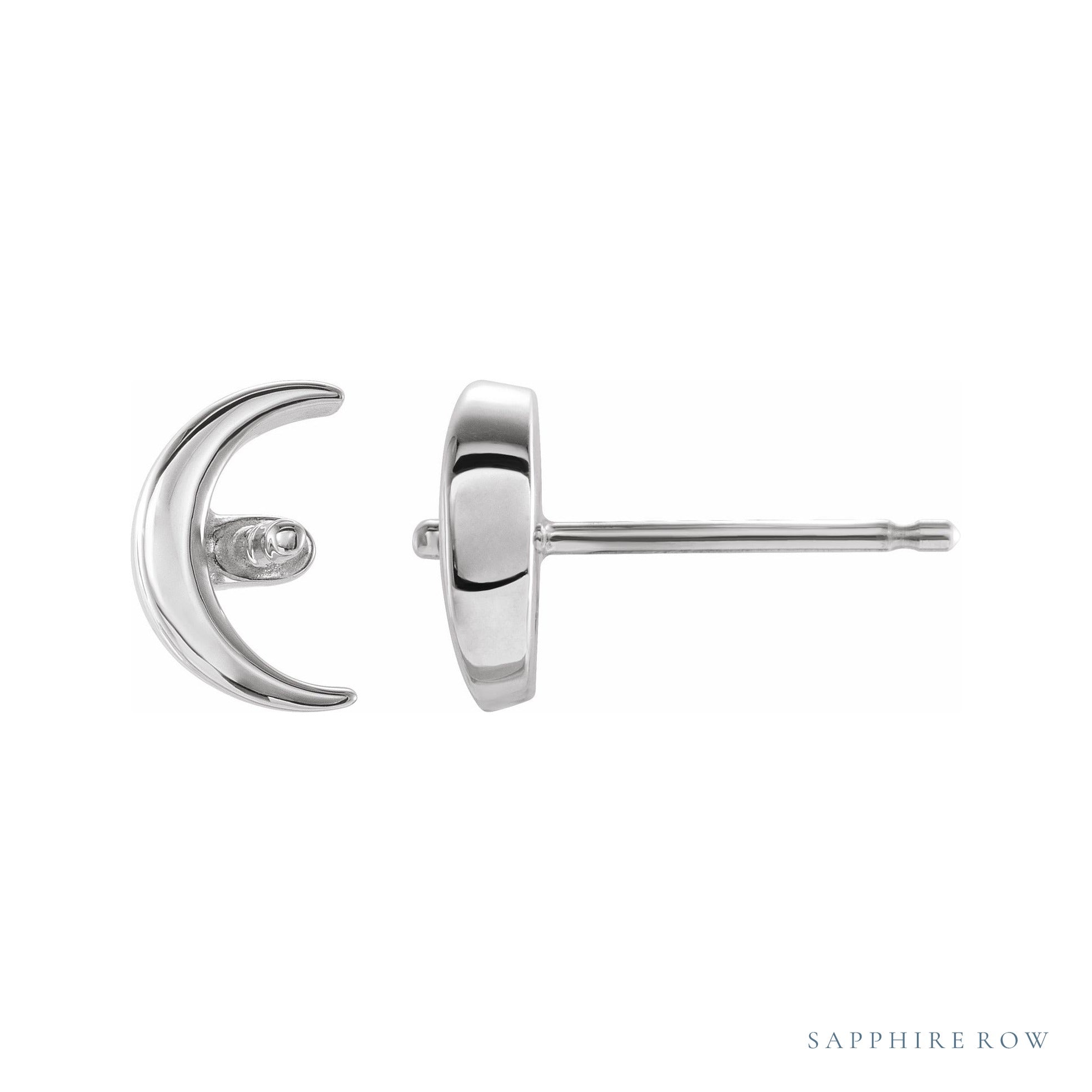 Sapphire Row Pearl Crescent Moon Earrings setting in 14K White Gold, shown without a pearl (pearl sold separately)