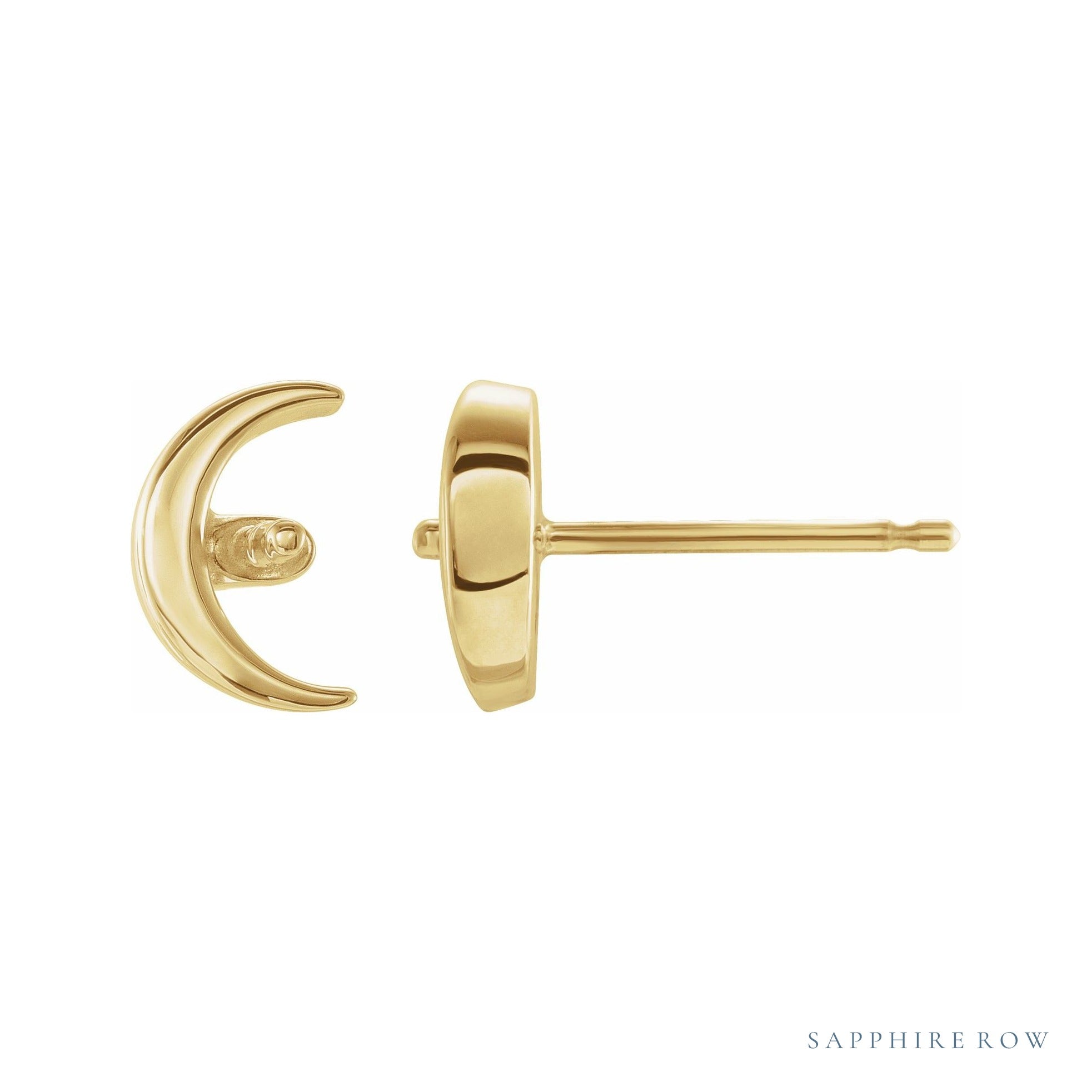 Sapphire Row Pearl Crescent Moon Earrings setting in 14K Yellow Gold, shown without a pearl (pearl sold separately)