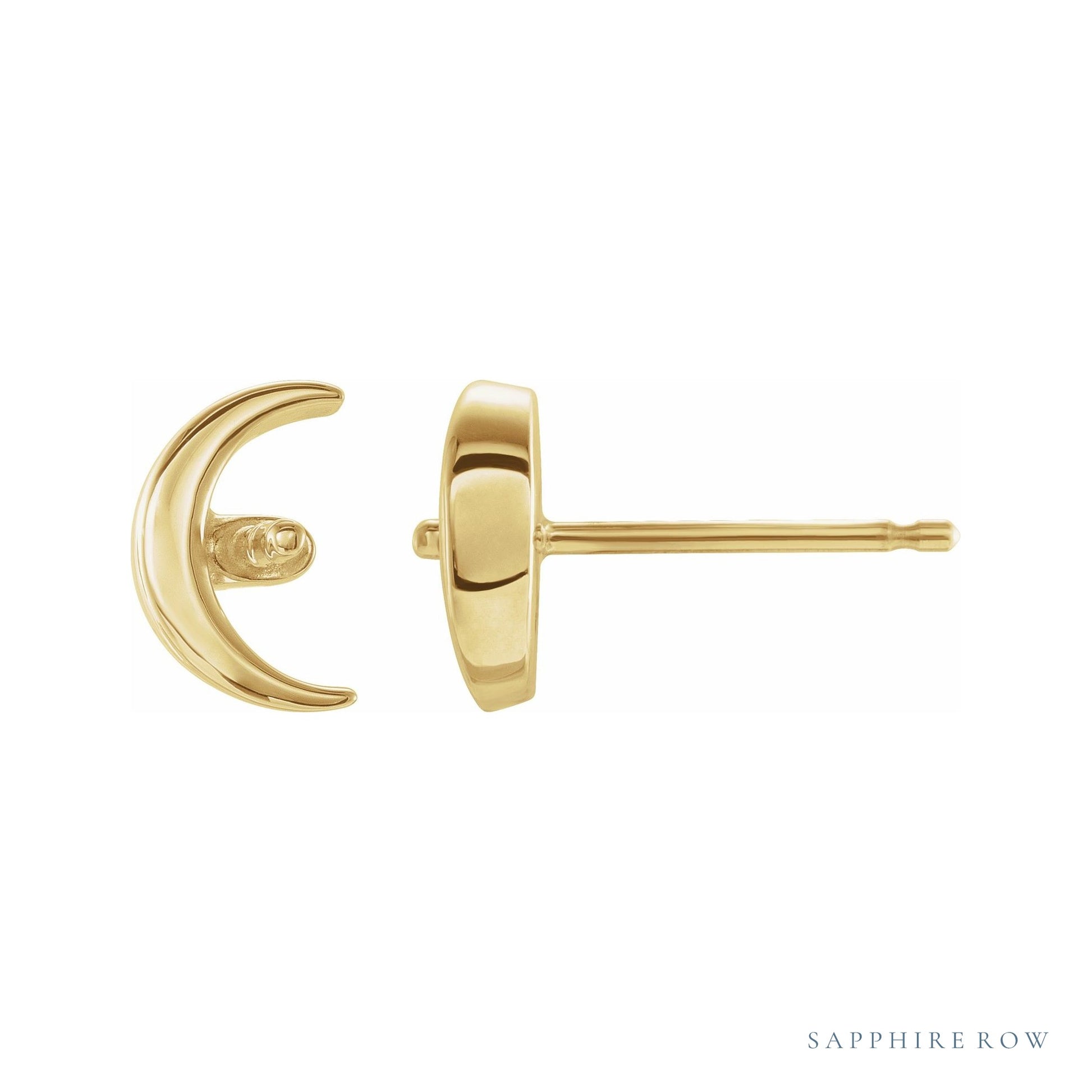 Sapphire Row Pearl Crescent Moon Earrings setting in 14K Yellow Gold, shown without a pearl (pearl sold separately)