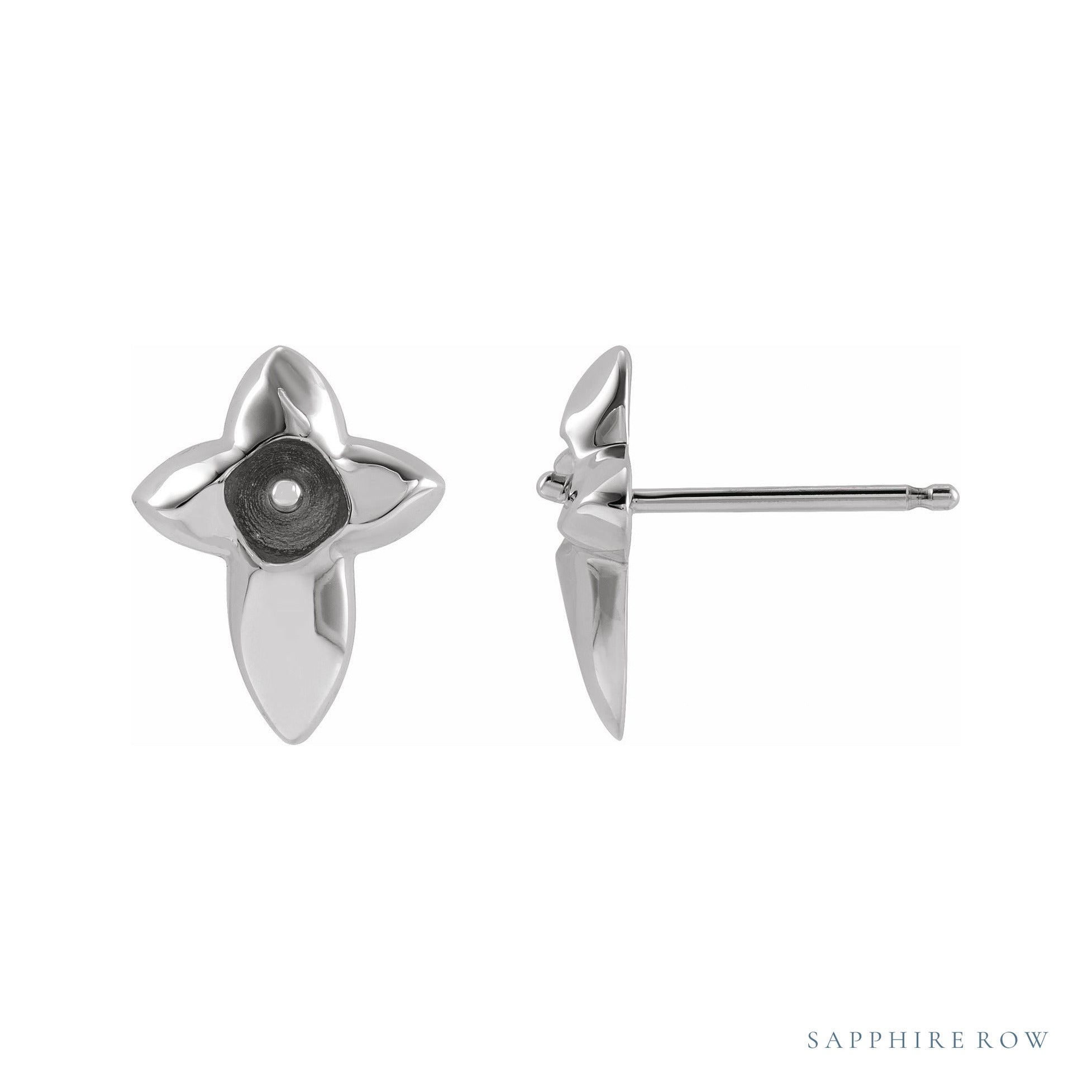 Sapphire Row Pearl Cross Earrings setting in 14K White Gold, shown without a pearl (pearl sold separately)