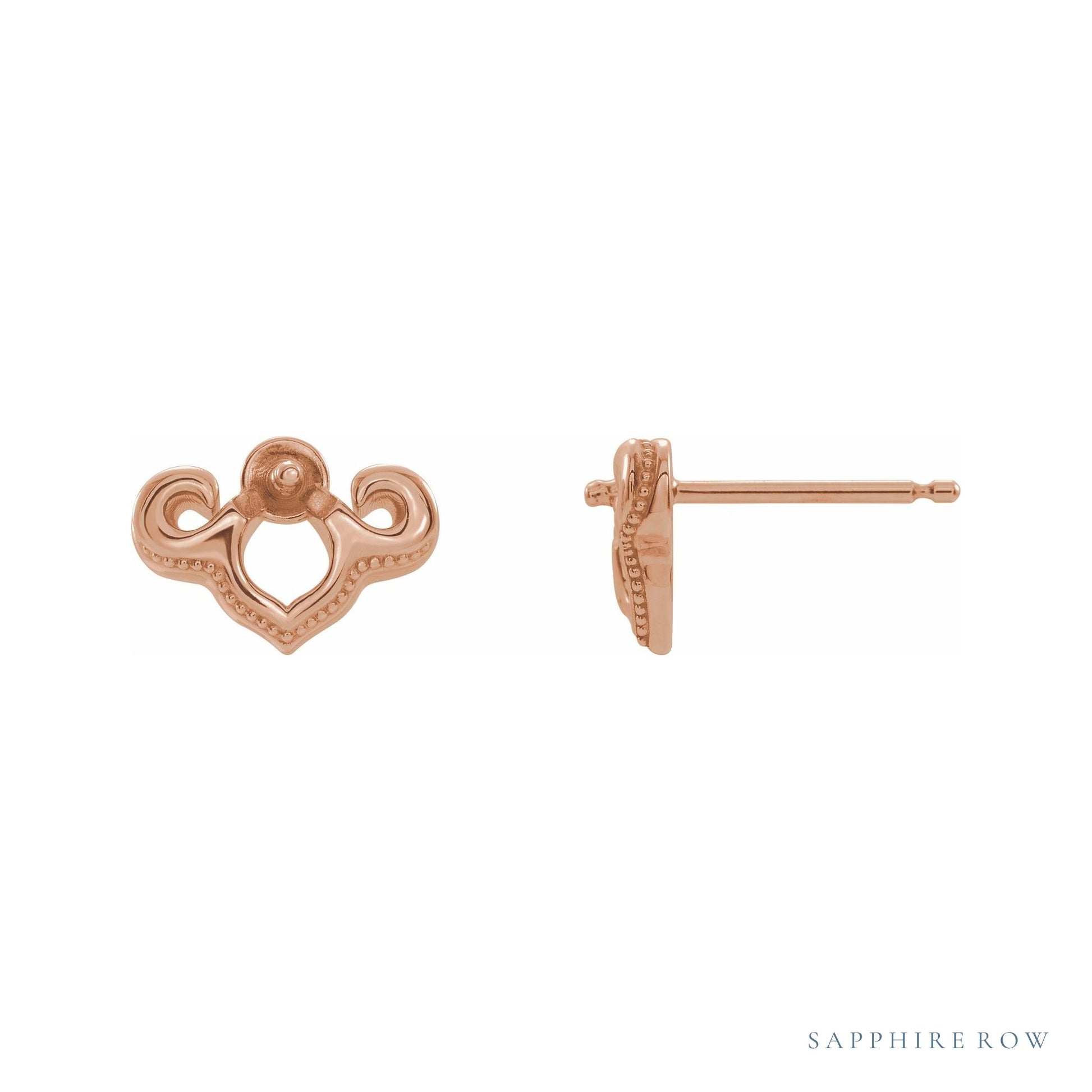 Sapphire Row Vintage-Inspired Pearl Earrings setting in 14K Rose Gold, shown without a pearl (pearl sold separately)