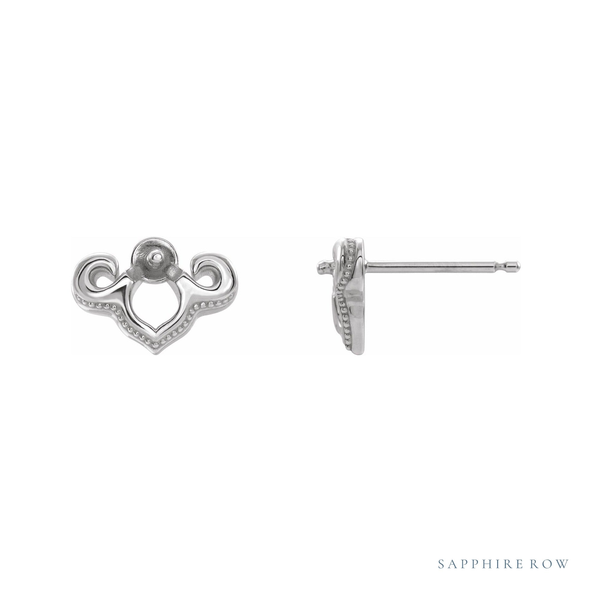 Sapphire Row Vintage-Inspired Pearl Earrings setting in 14K White Gold, shown without a pearl (pearl sold separately)