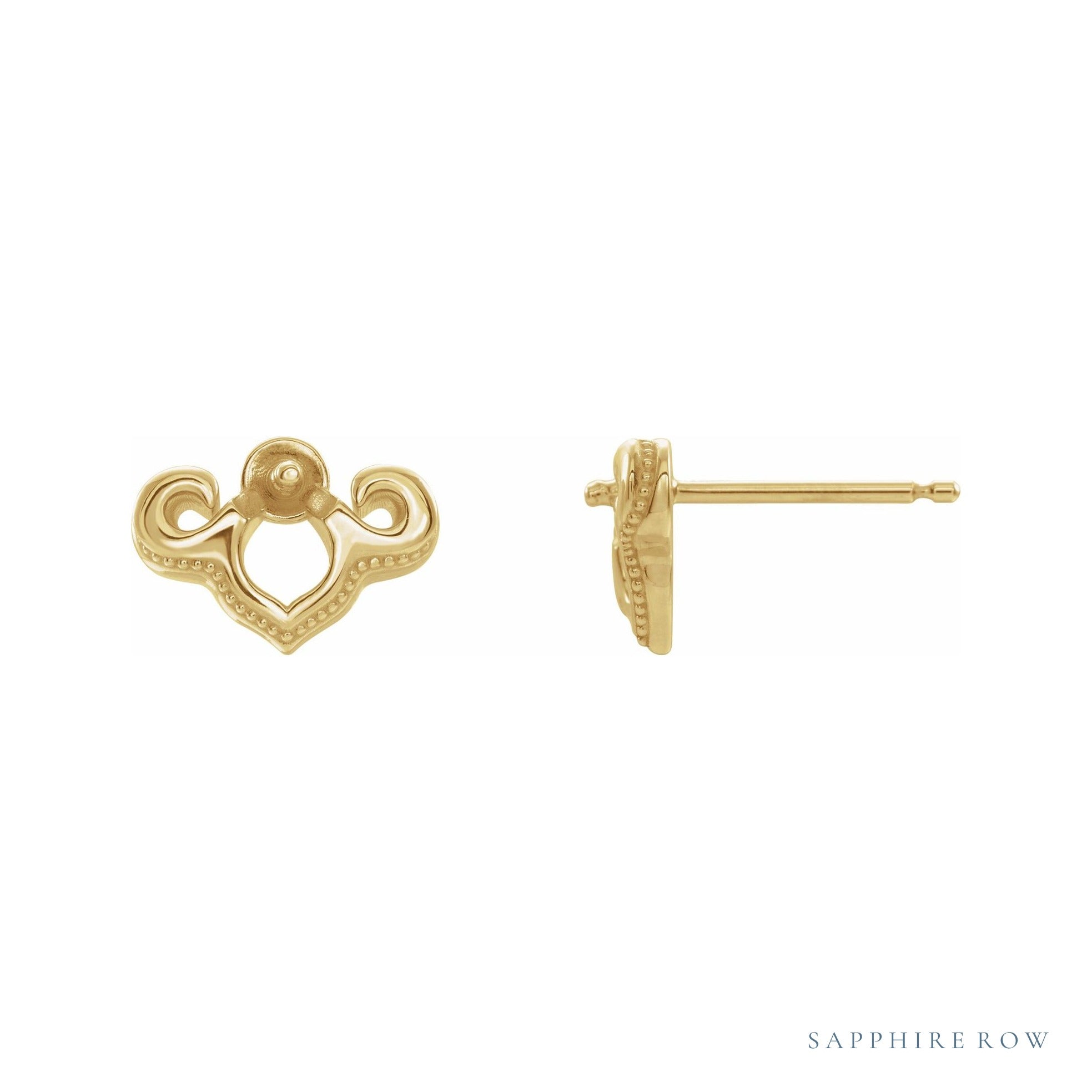 Sapphire Row Vintage-Inspired Pearl Earrings setting in 14K Yellow Gold, shown without a pearl (pearl sold separately)