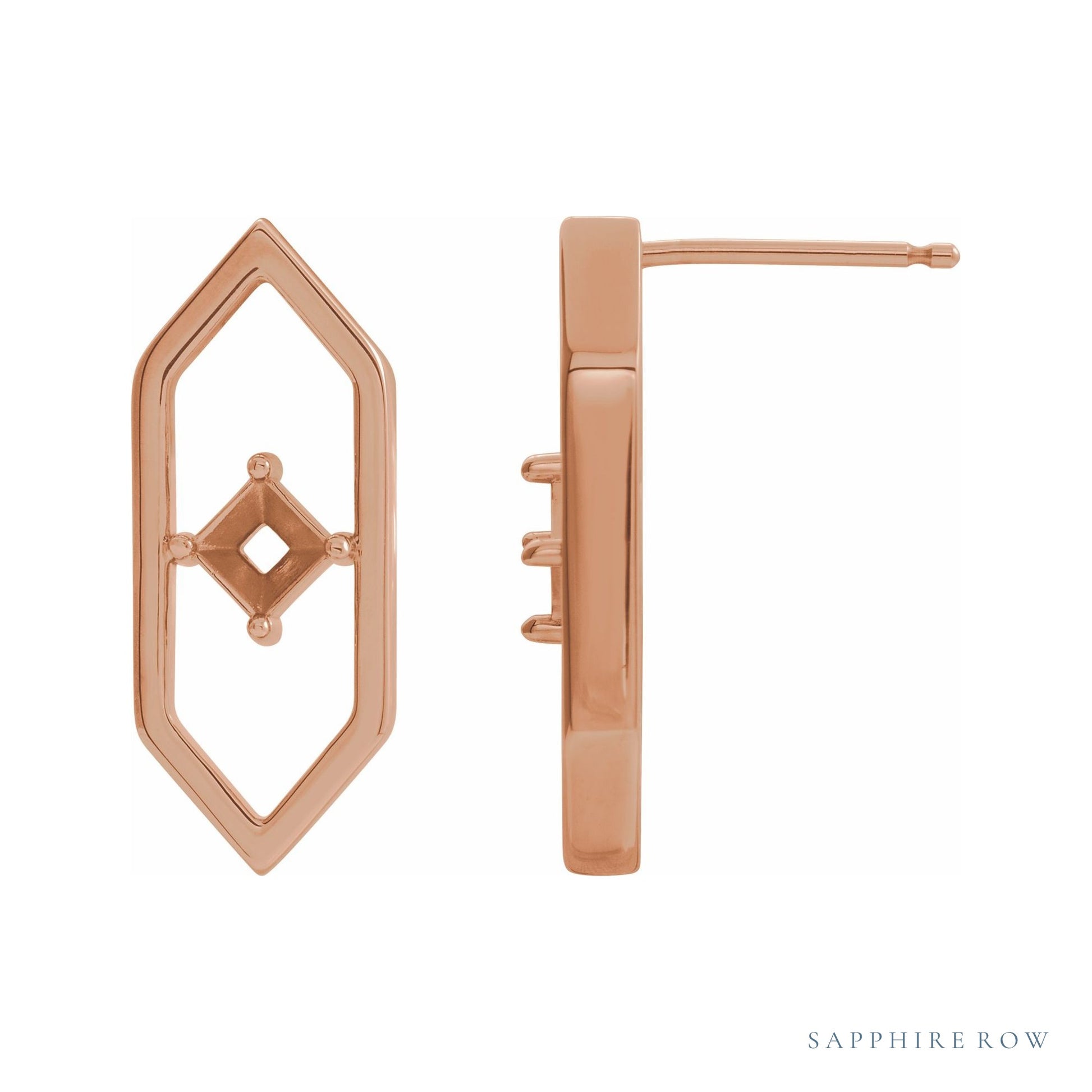 Sapphire Row Geometric Earrings setting in 14K Rose Gold, shown with a center stone (sold separately)