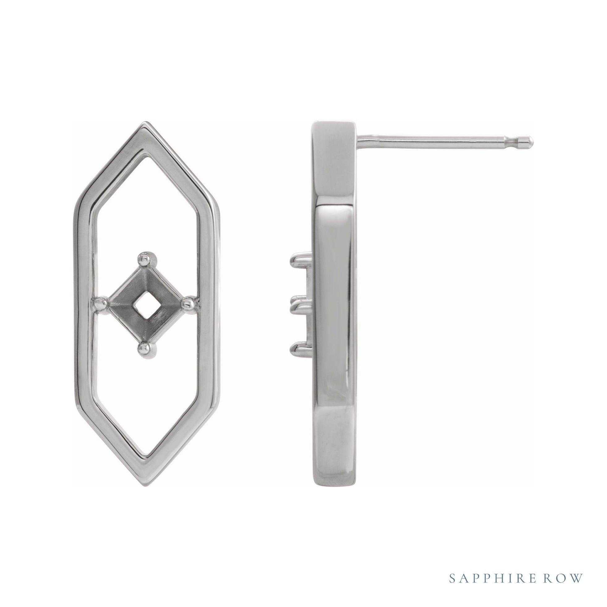 Sapphire Row Geometric Earrings setting in 14K White Gold, shown with a center stone (sold separately)