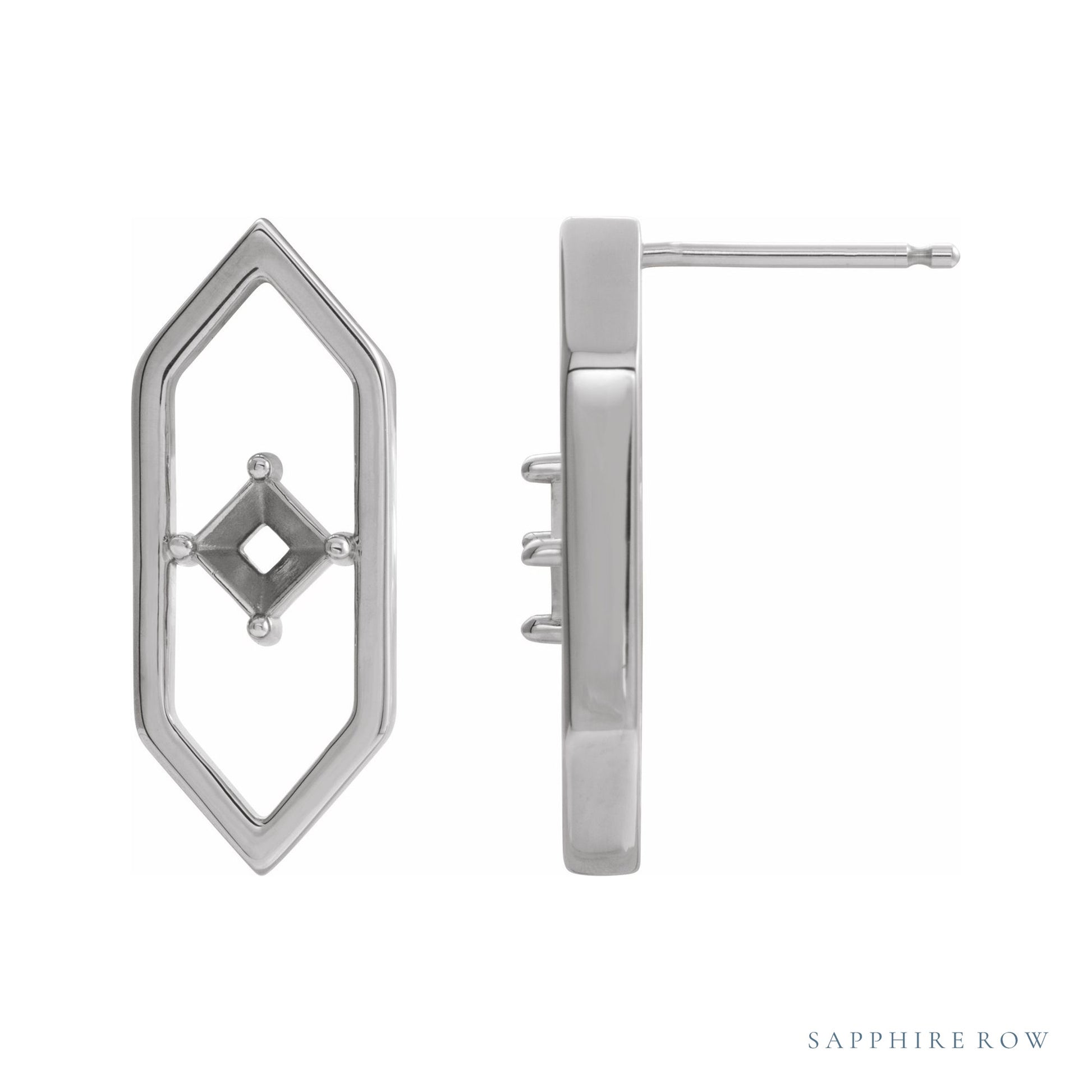 Sapphire Row Geometric Earrings setting in 14K White Gold, shown with a center stone (sold separately)