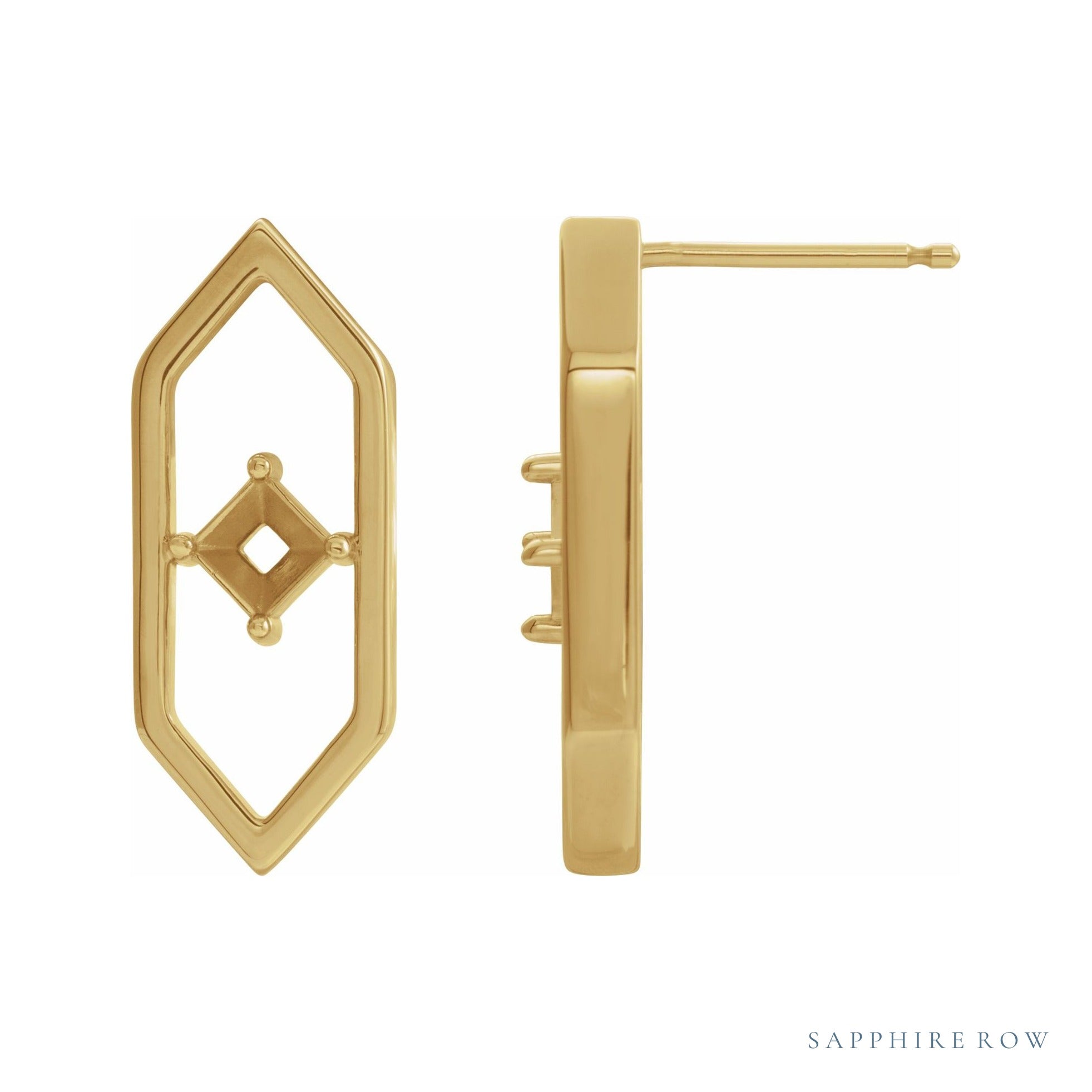 Sapphire Row Geometric Earrings setting in 14K Yellow Gold, shown with a center stone (sold separately)