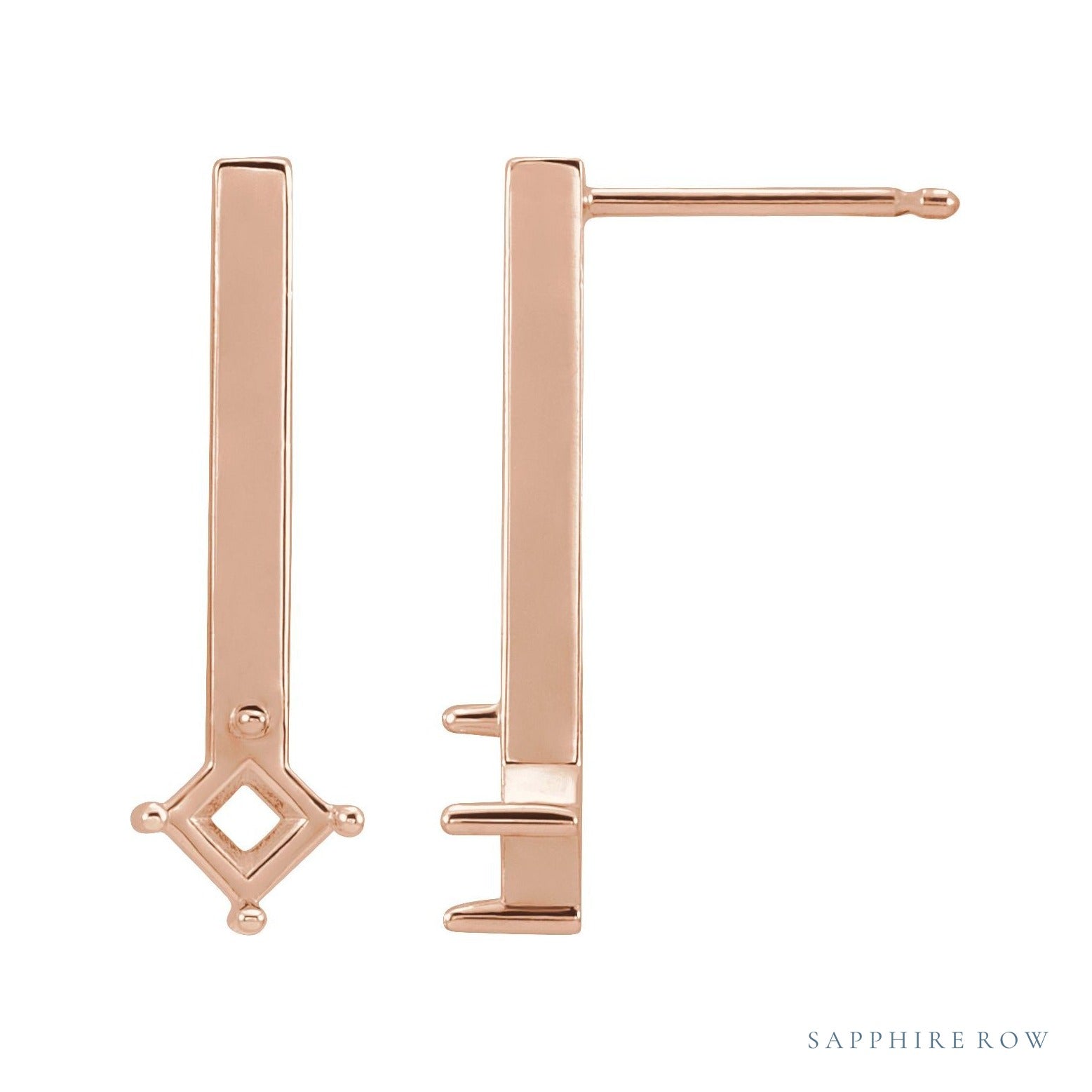 Sapphire Row Bar Drop Earrings setting in 14K Rose Gold, shown with a center stone (sold separately)