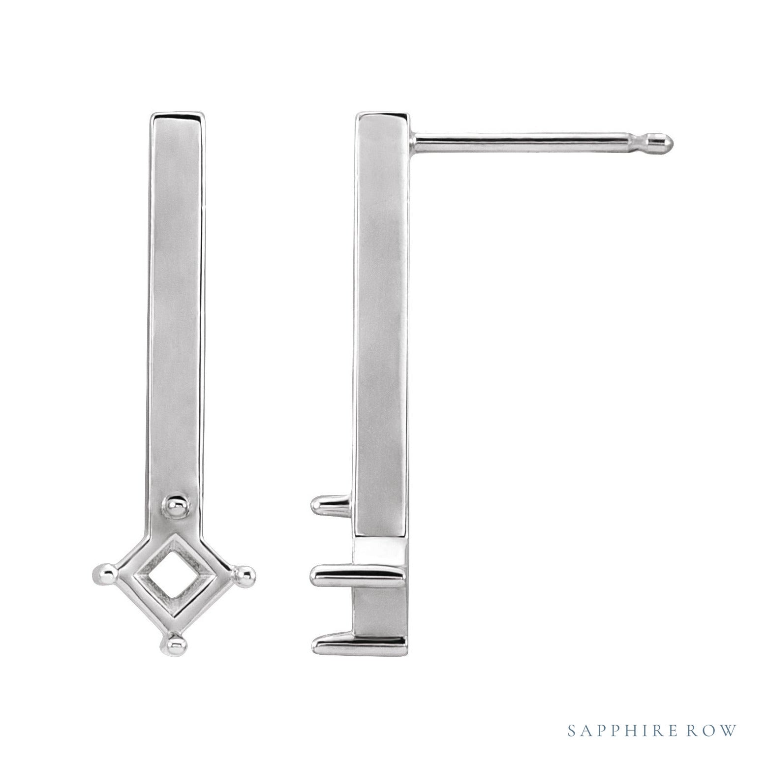 Sapphire Row Bar Drop Earrings setting in 14K White Gold, shown with a center stone (sold separately)
