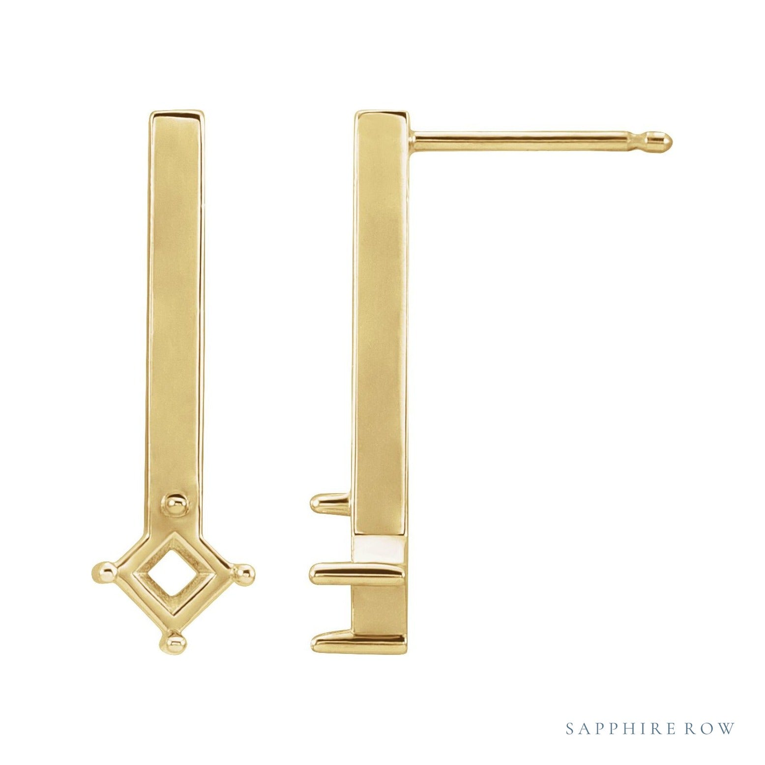 Sapphire Row Bar Drop Earrings setting in 14K Yellow Gold, shown with a center stone (sold separately)