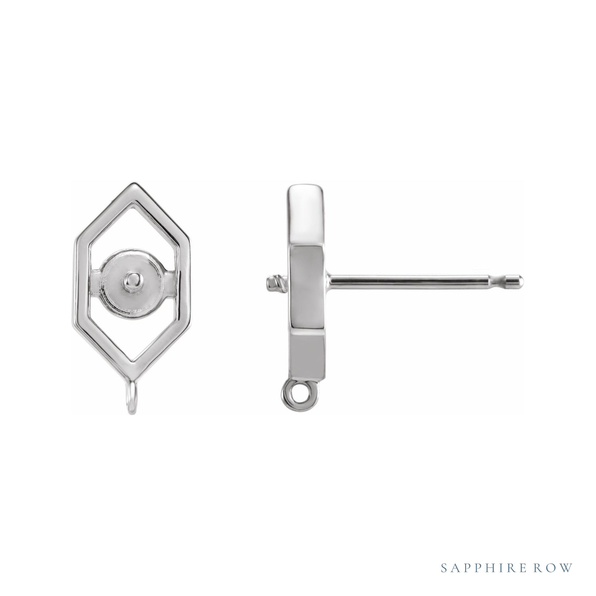 Sapphire Row Geometric Pearl Earrings Top setting in 14K White Gold, shown without a pearl (pearl sold separately)