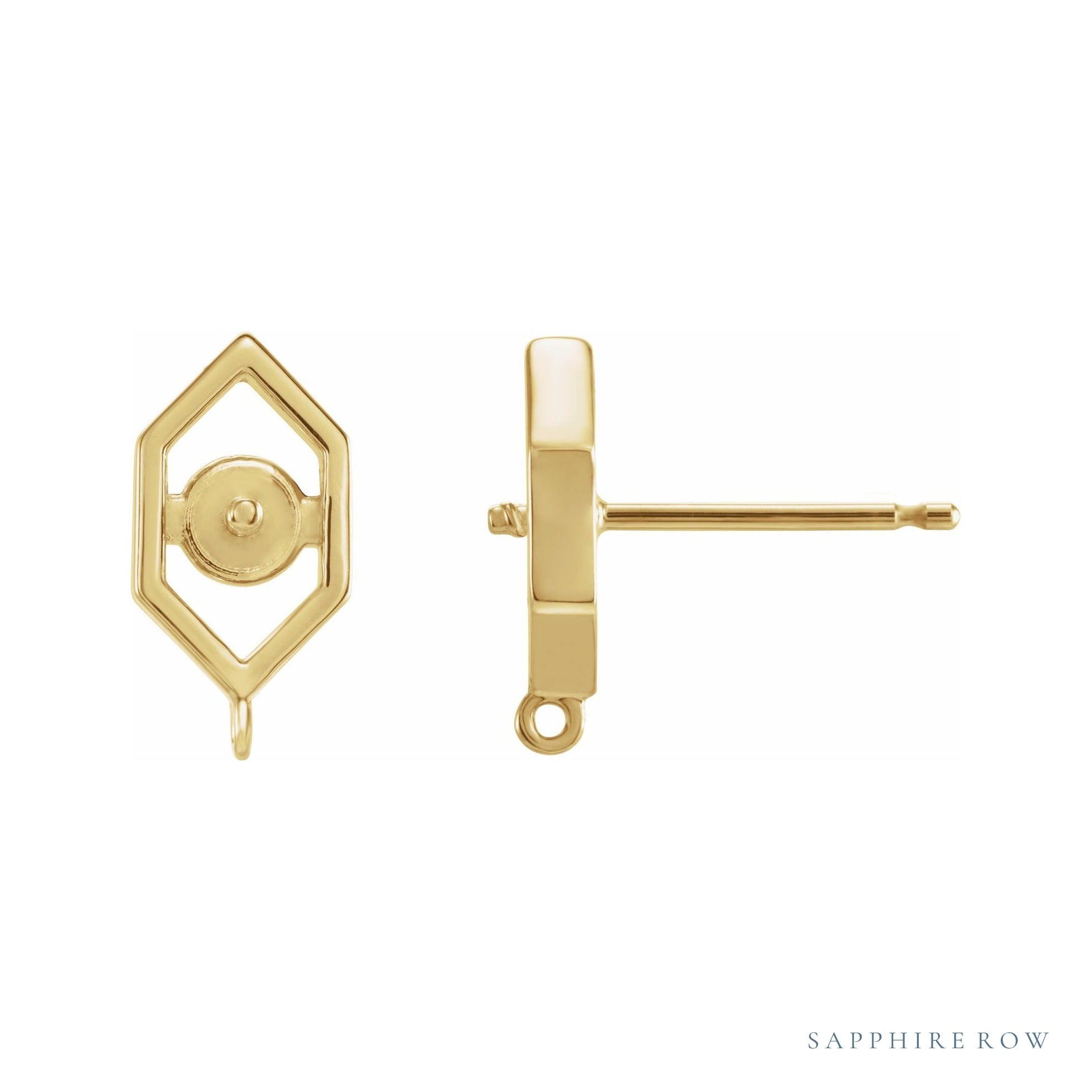 Sapphire Row Geometric Pearl Earrings Top setting in 14K Yellow Gold, shown without a pearl (pearl sold separately)