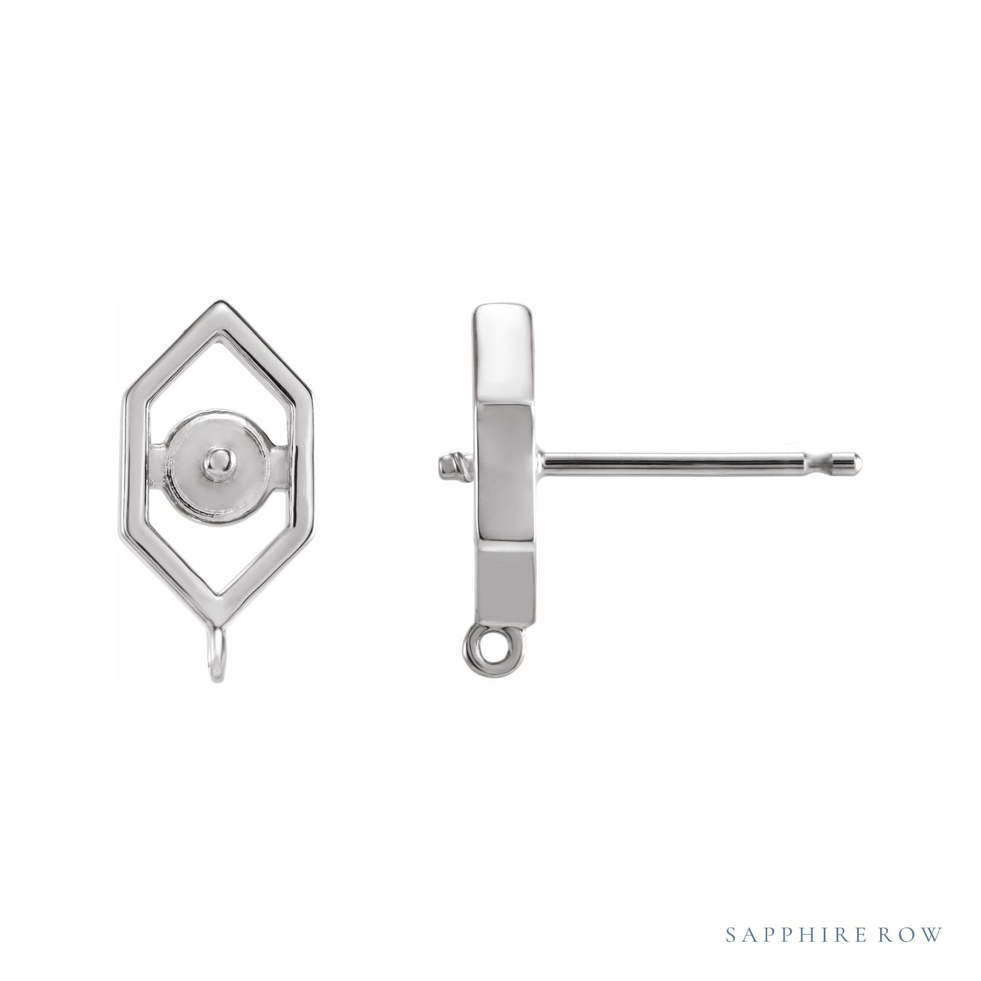 Sapphire Row Geometric Pearl Earrings Top setting in Platinum, shown without a pearl (pearl sold separately)