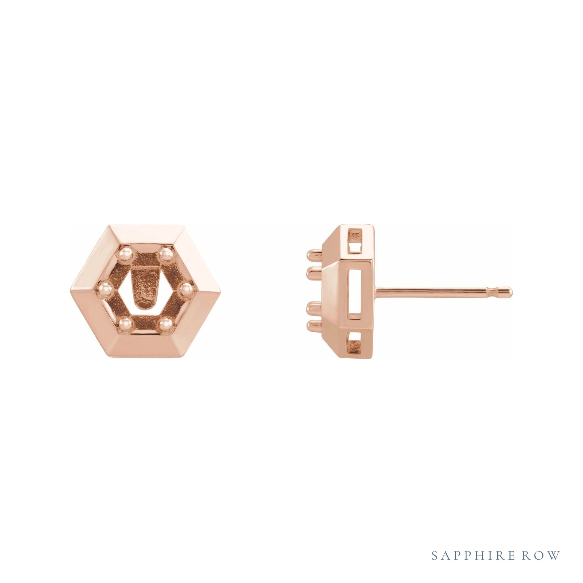 Sapphire Row Round 3-Prong Geometric Earrings setting in 14K Rose Gold, shown with a center stone (sold separately)
