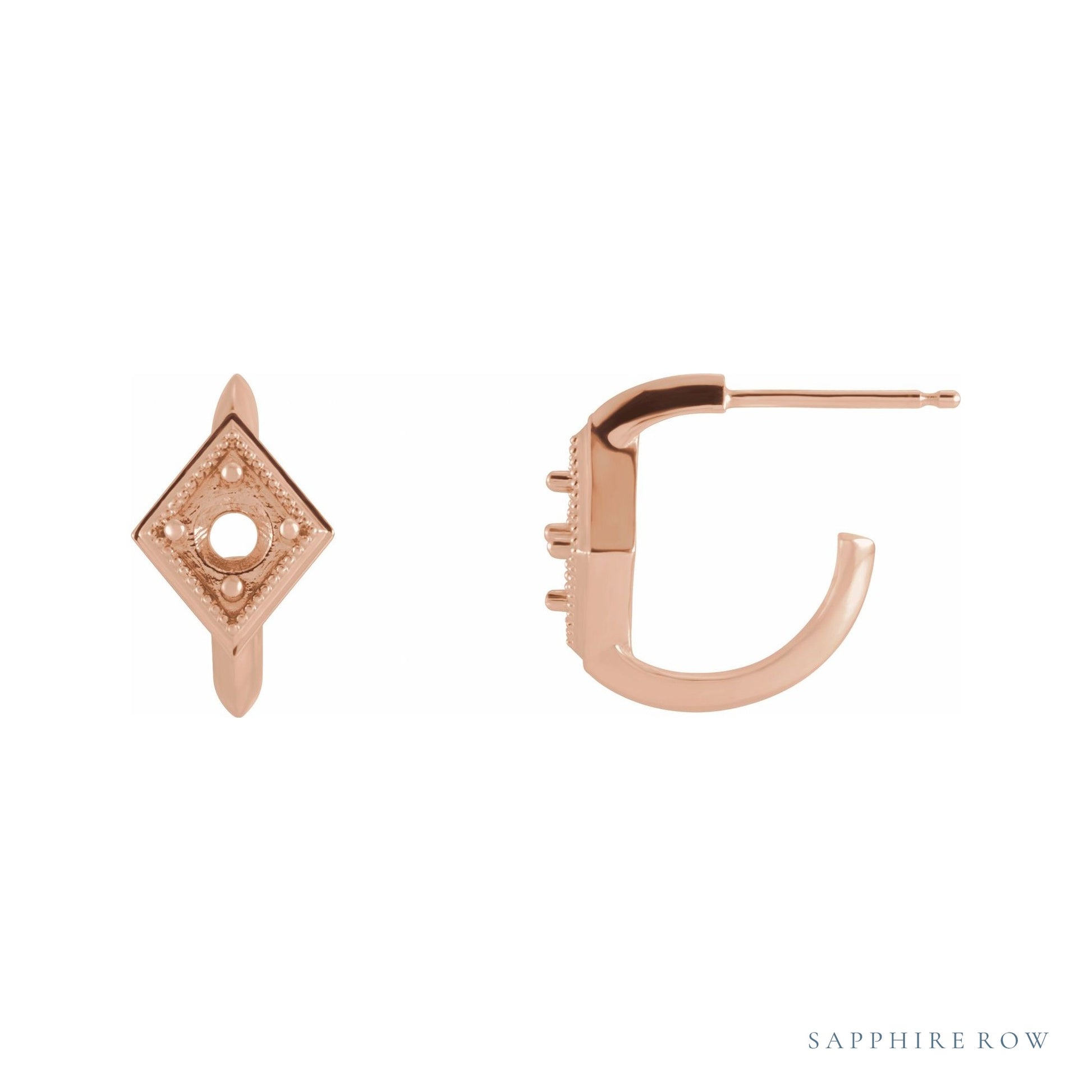 Sapphire Row Geometric Hoop Earrings setting in 14K Rose Gold, shown with a center stone (sold separately)