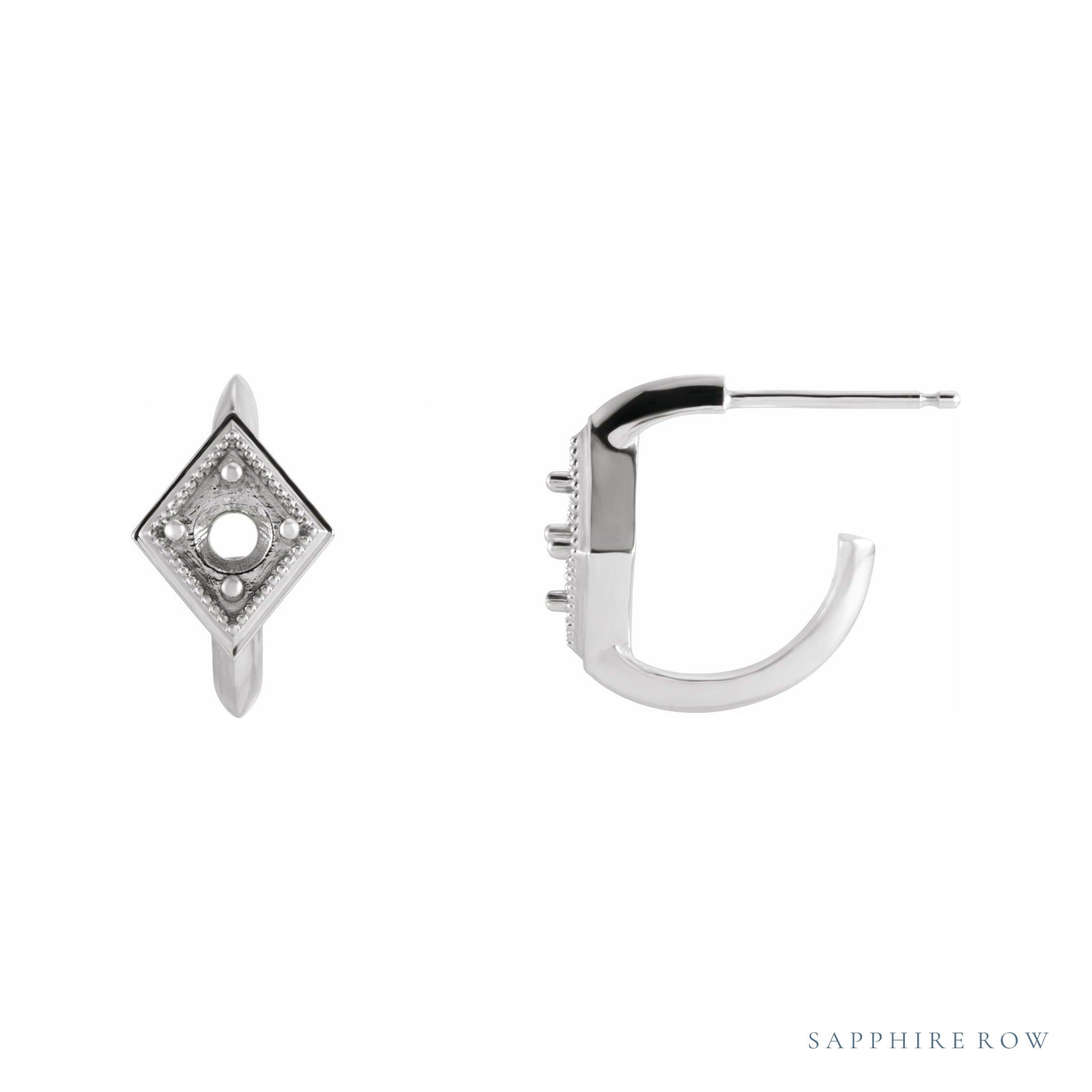 Sapphire Row Geometric Hoop Earrings setting in 14K White Gold, shown with a center stone (sold separately)