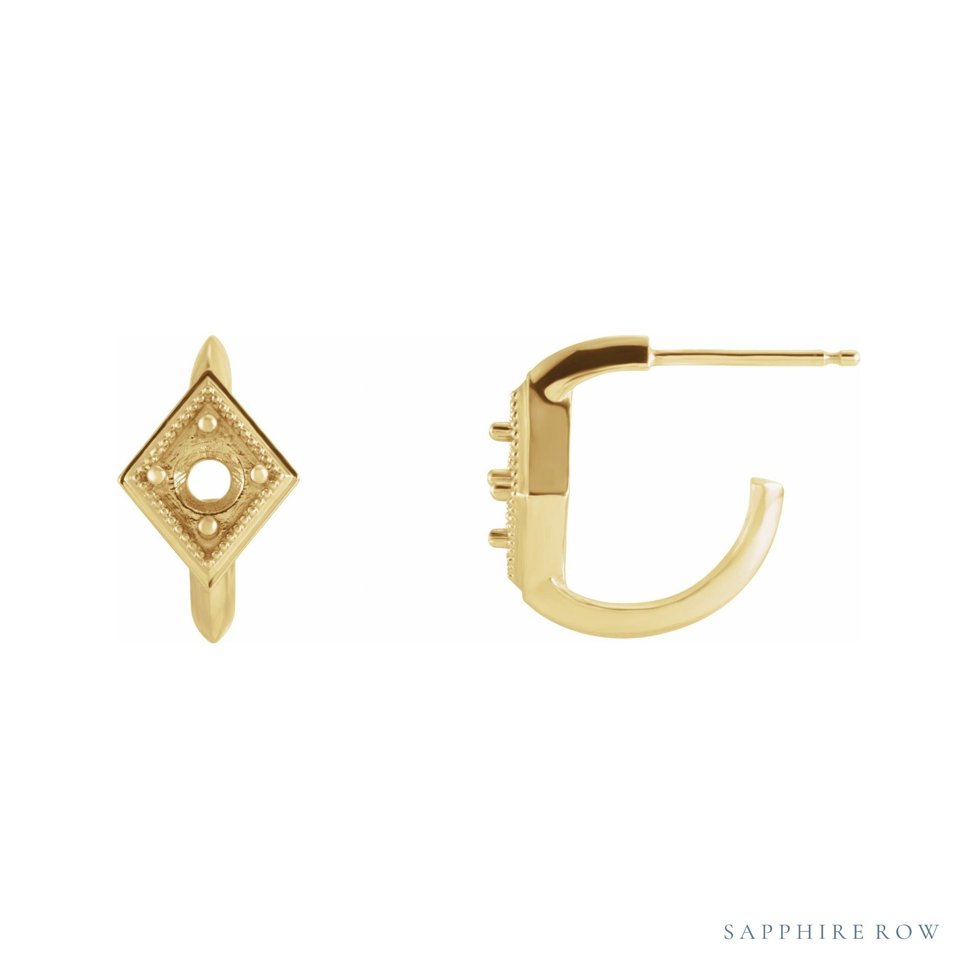 Sapphire Row Geometric Hoop Earrings setting in 14K Yellow Gold, shown with a center stone (sold separately)