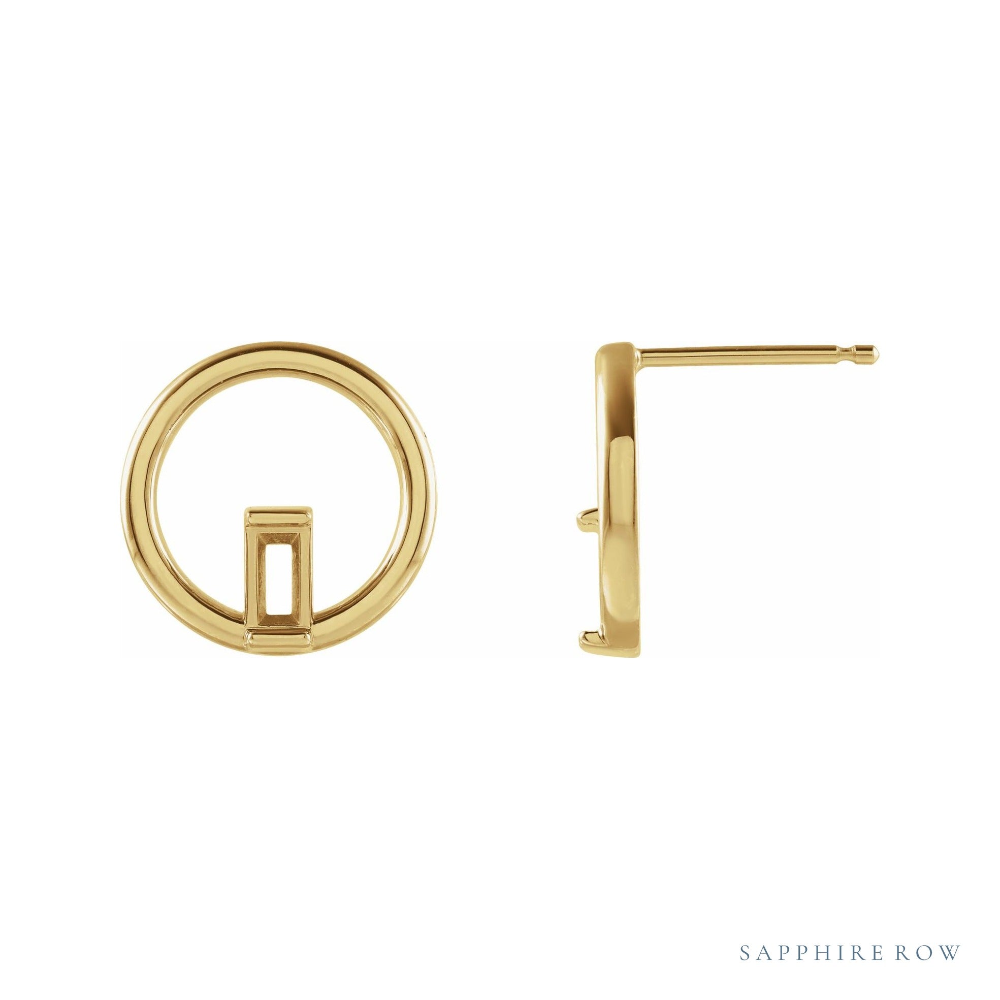 Sapphire Row Baguette Circle Earrings setting in 14K Yellow Gold, shown with a center stone (sold separately)