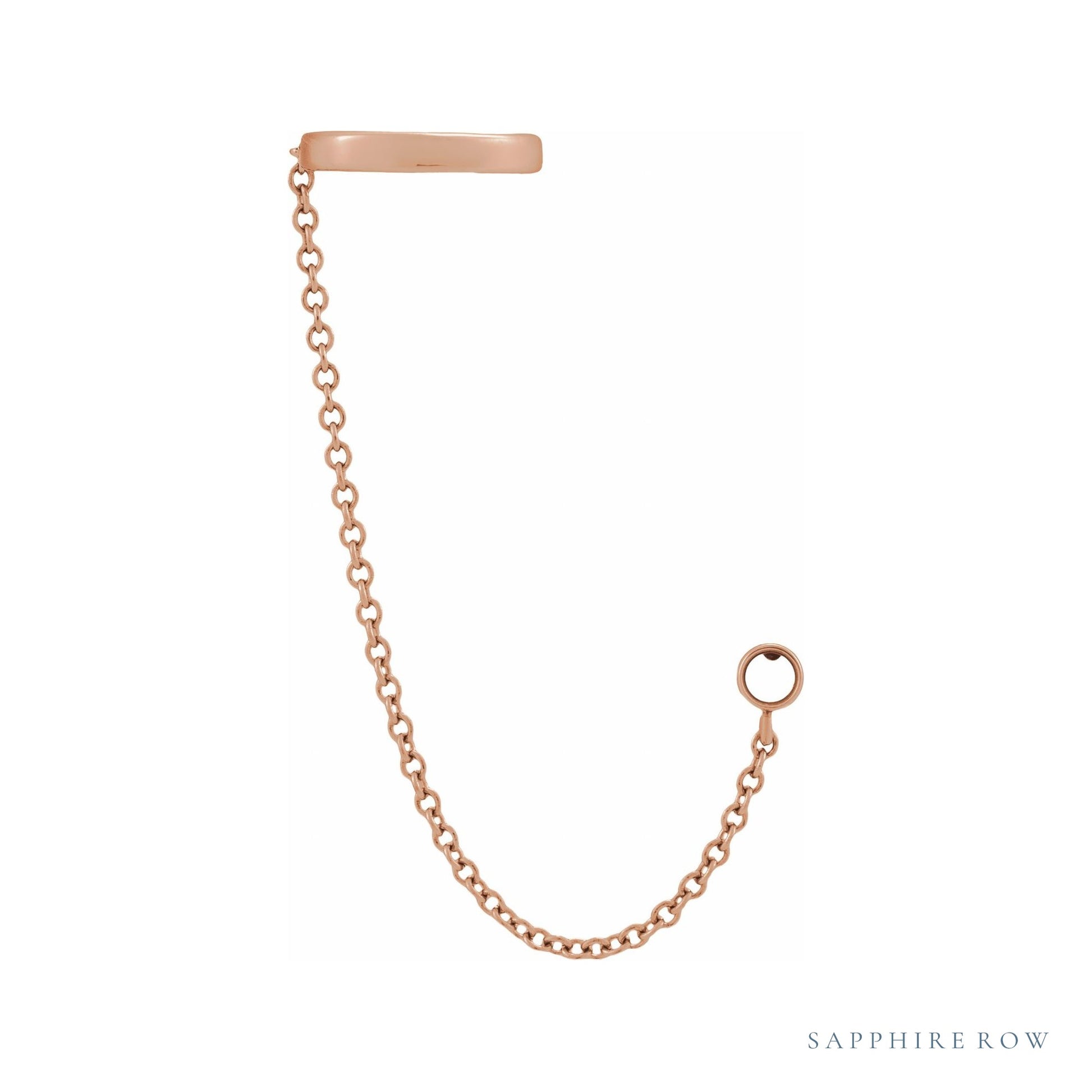 Sapphire Row Ear Cuff with Chain Earrings setting in 14K Rose Gold, shown with a center stone (sold separately)