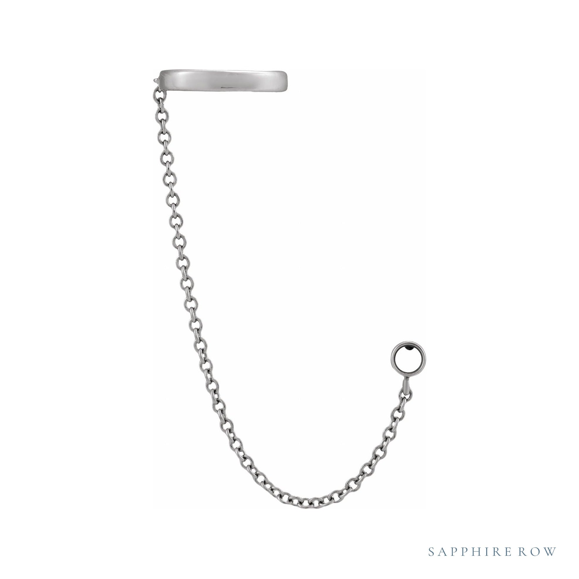 Sapphire Row Ear Cuff with Chain Earrings setting in 14K White Gold, shown with a center stone (sold separately)